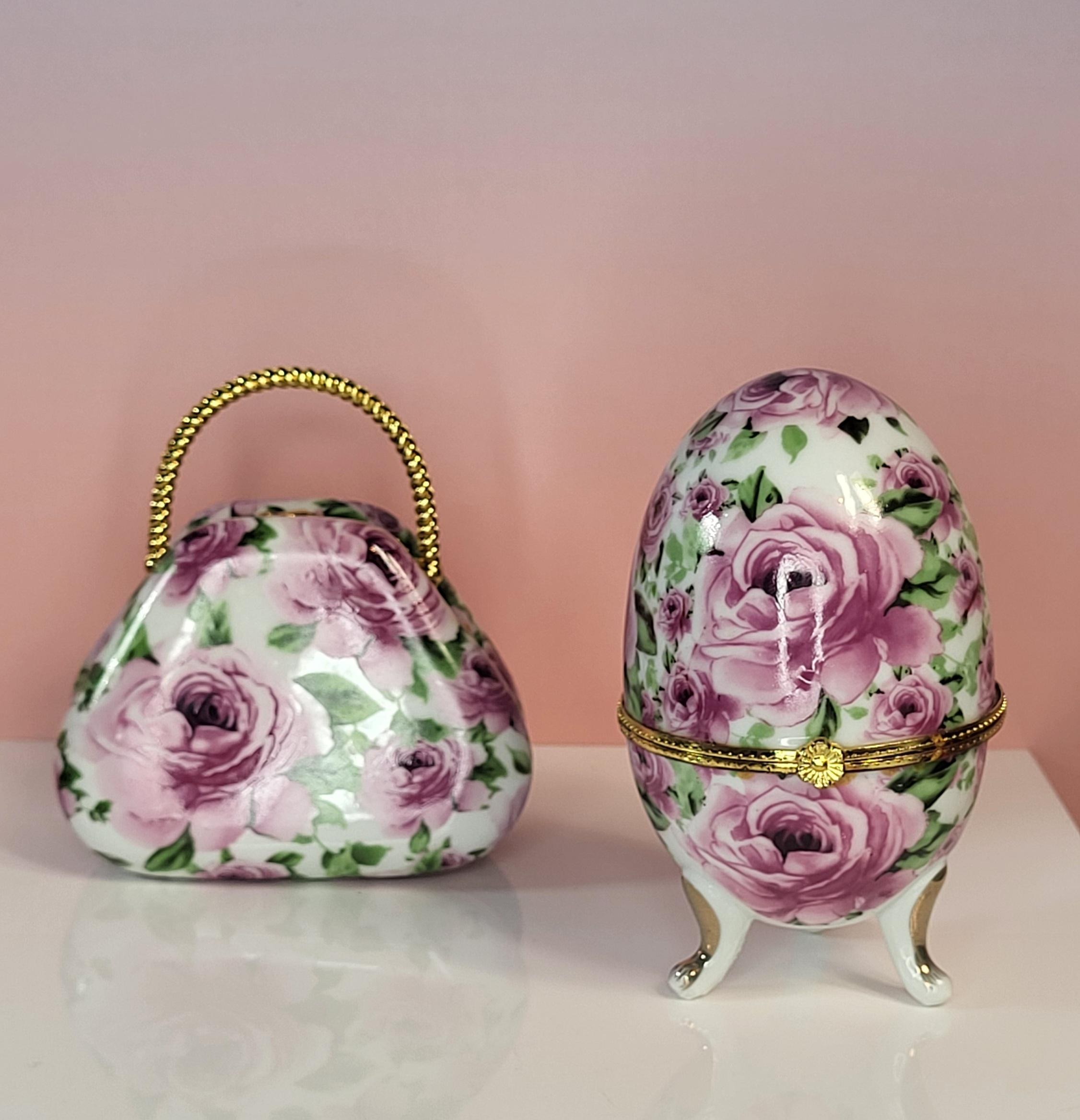 Vintage Chintz Porcelain Trinket Box Set