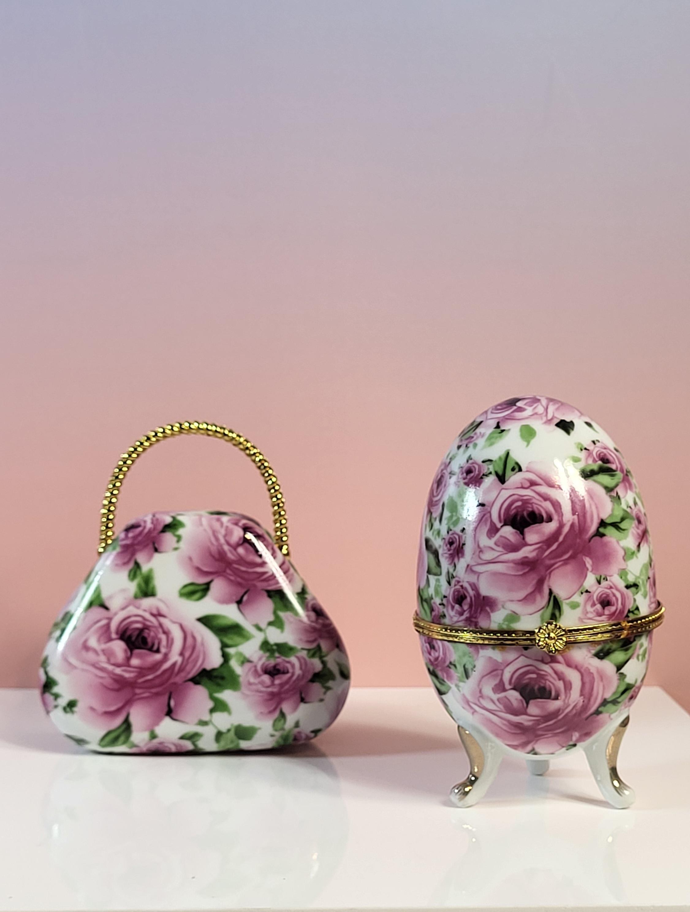 Vintage Chintz Porcelain Trinket Box Set view 2