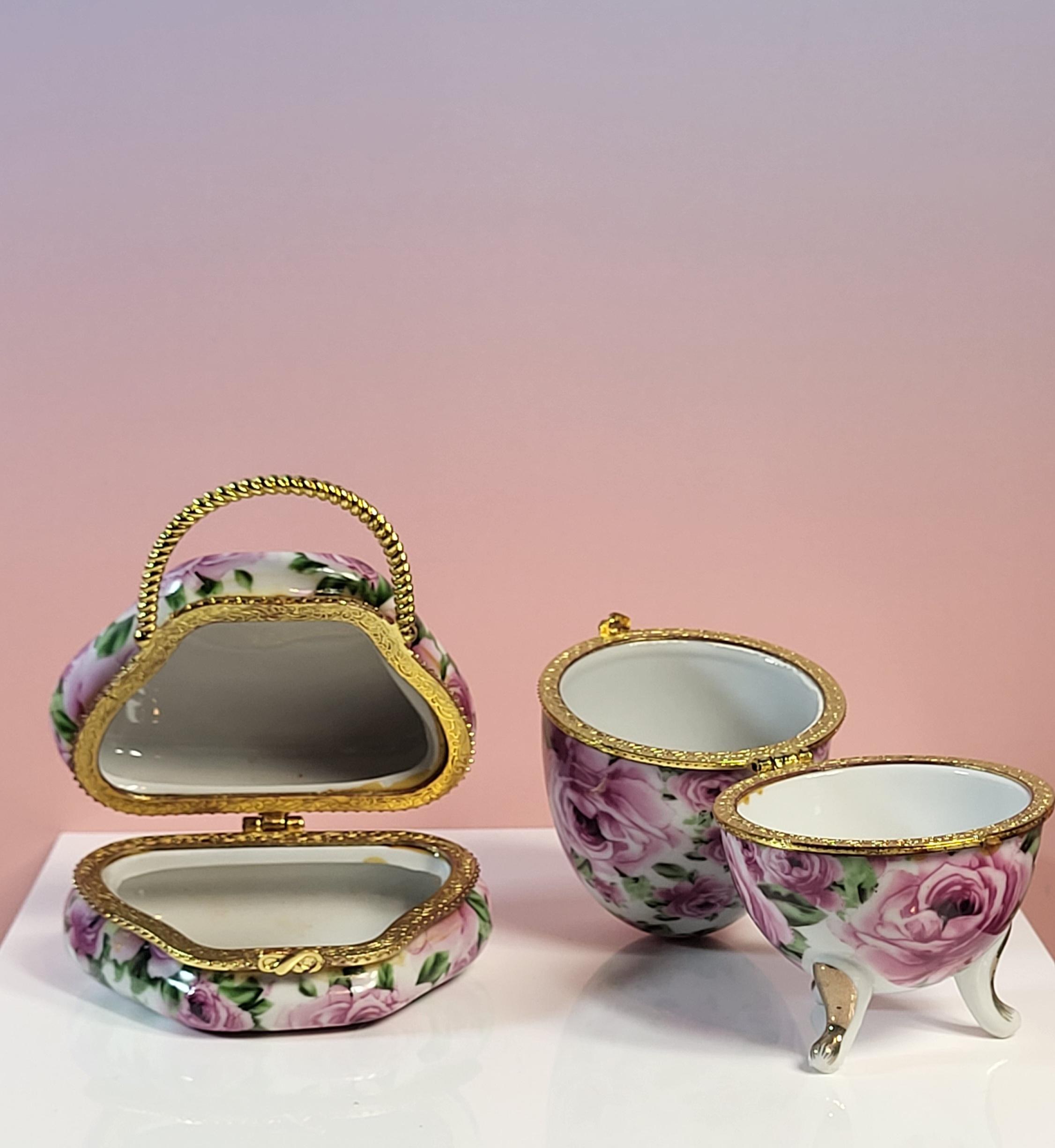Vintage Chintz Porcelain Trinket Box Set view 3