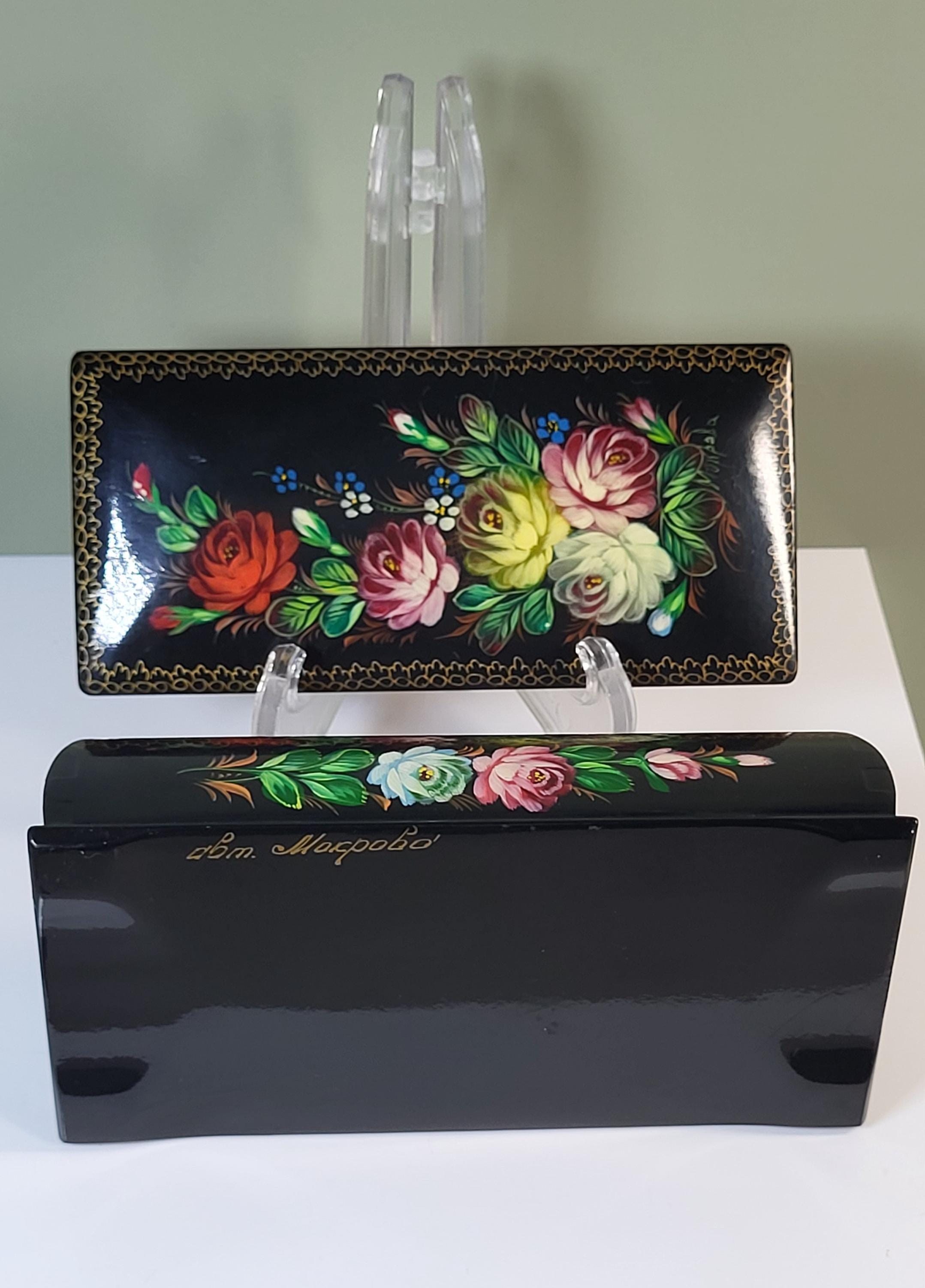 Vintage Hand Painted Russian Lacquer Box, Floral Zhostovo Folk Art view 6