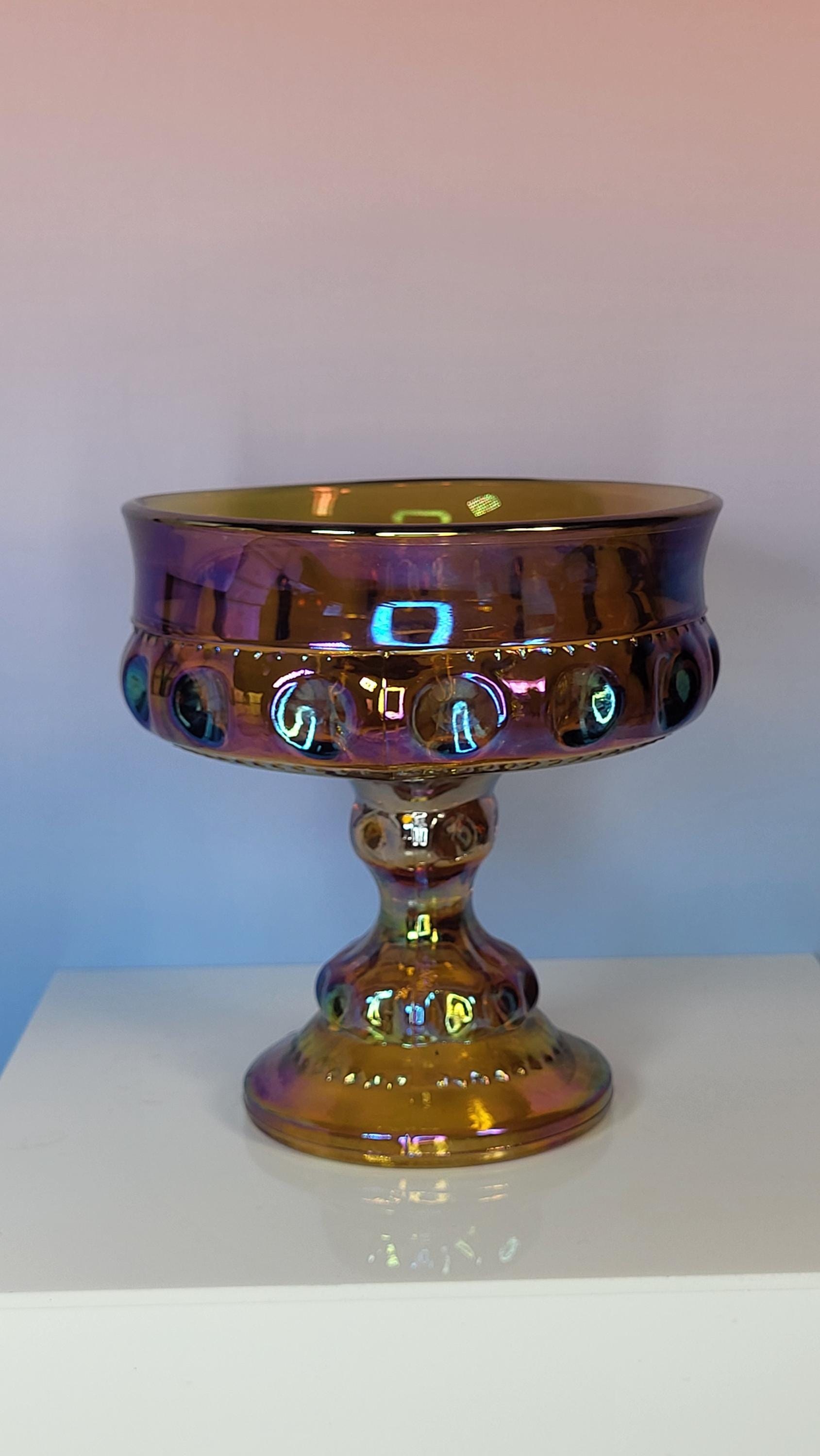 Vintage Indiana Glass Kings Crown Carnival Glass Compote