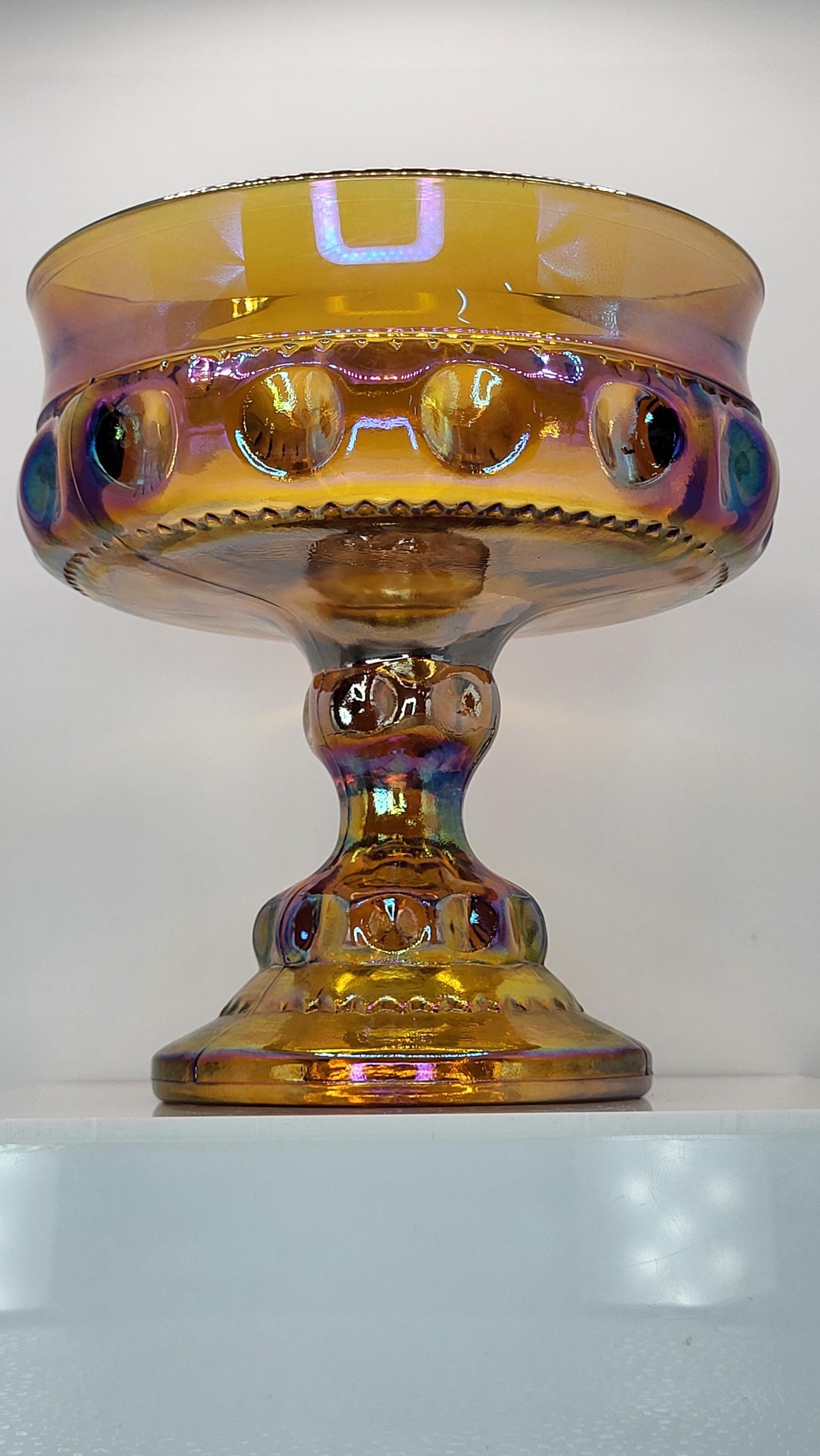 Vintage Indiana Glass Kings Crown Carnival Glass Compote view 3
