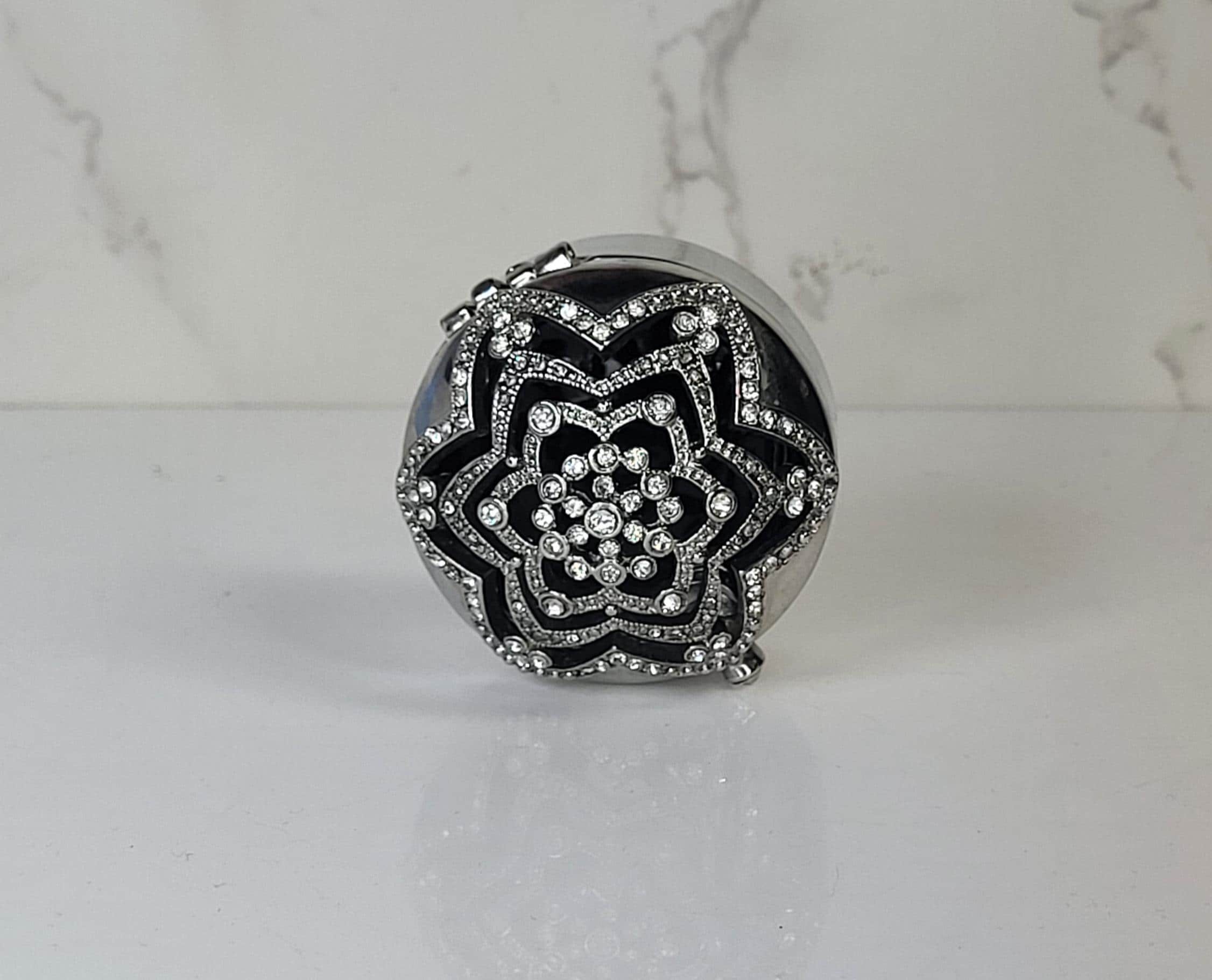 Monet Collectible Pill Box, Black Enamel Crystal Trinket Box view 2