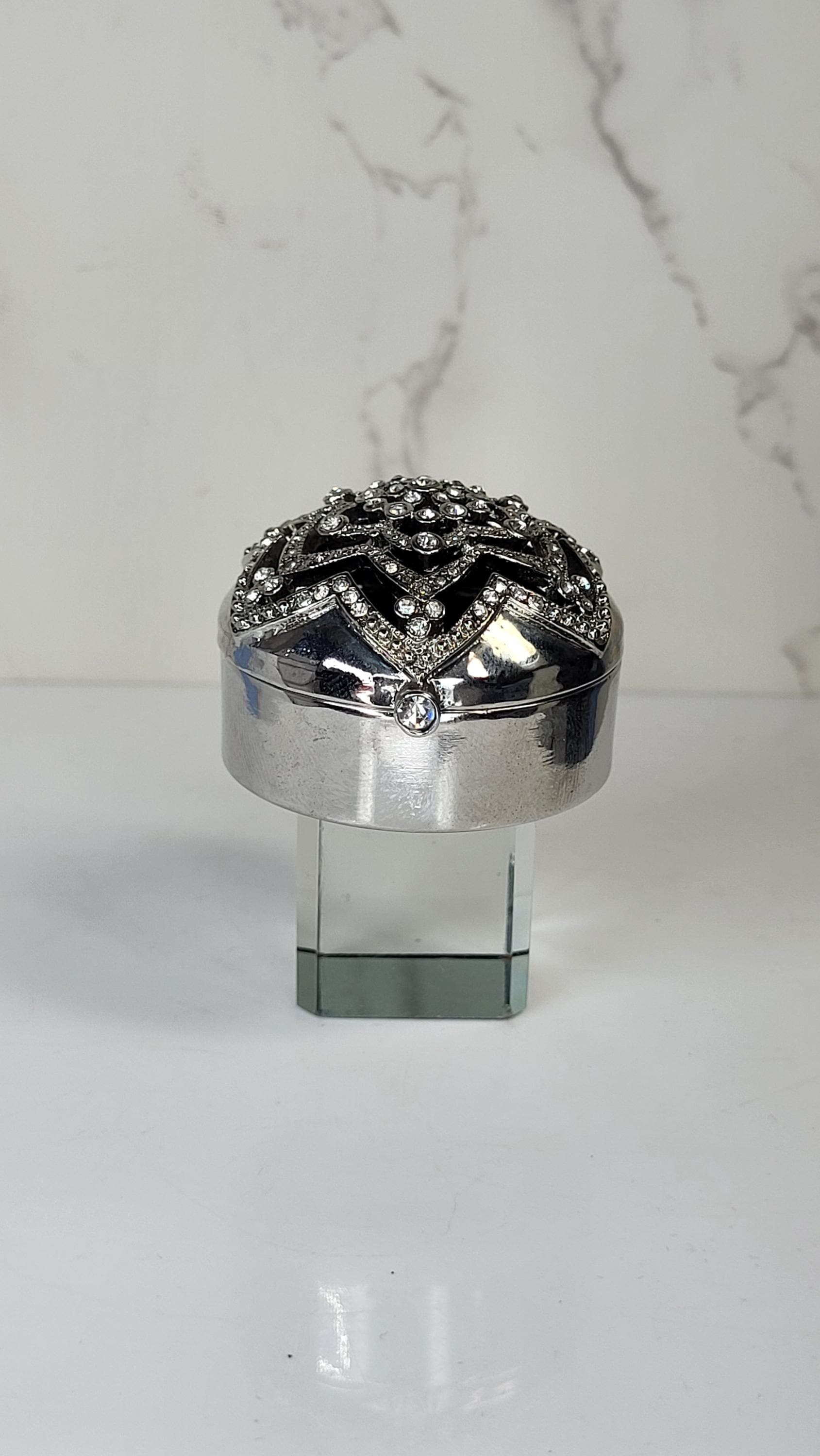 Monet Collectible Pill Box, Black Enamel Crystal Trinket Box view 3