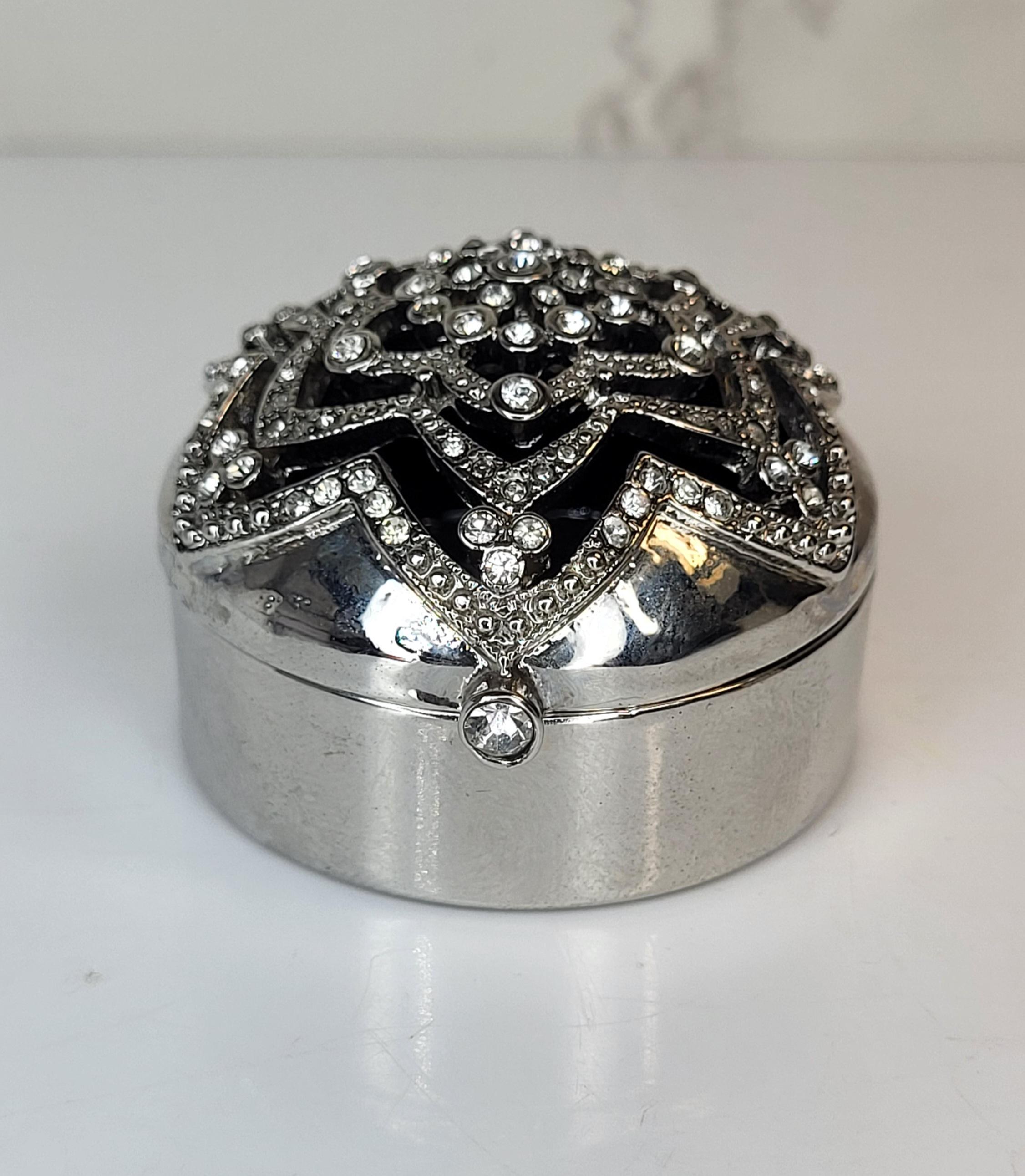 Monet Collectible Pill Box, Black Enamel Crystal Trinket Box view 4