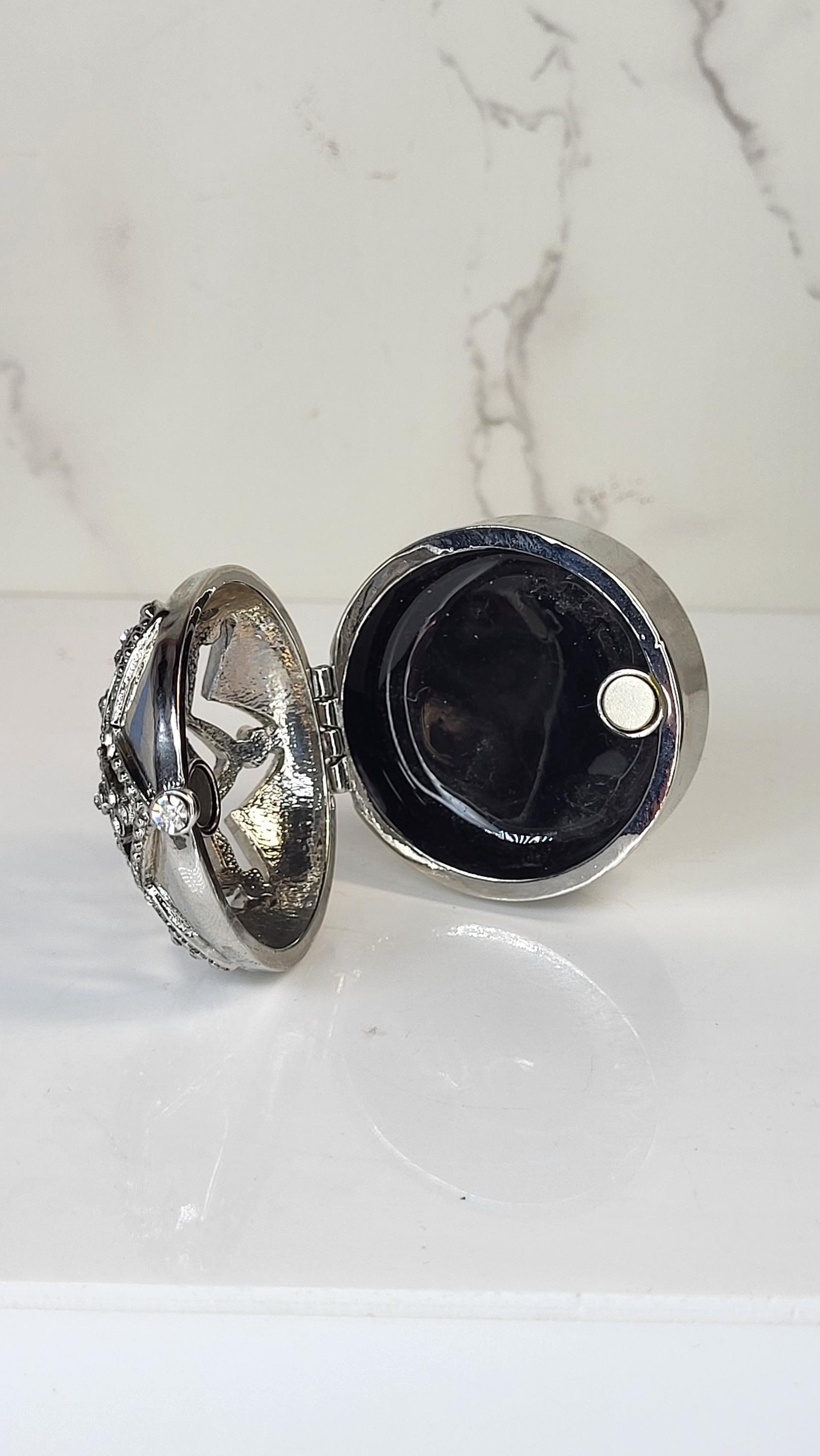 Monet Collectible Pill Box, Black Enamel Crystal Trinket Box view 6