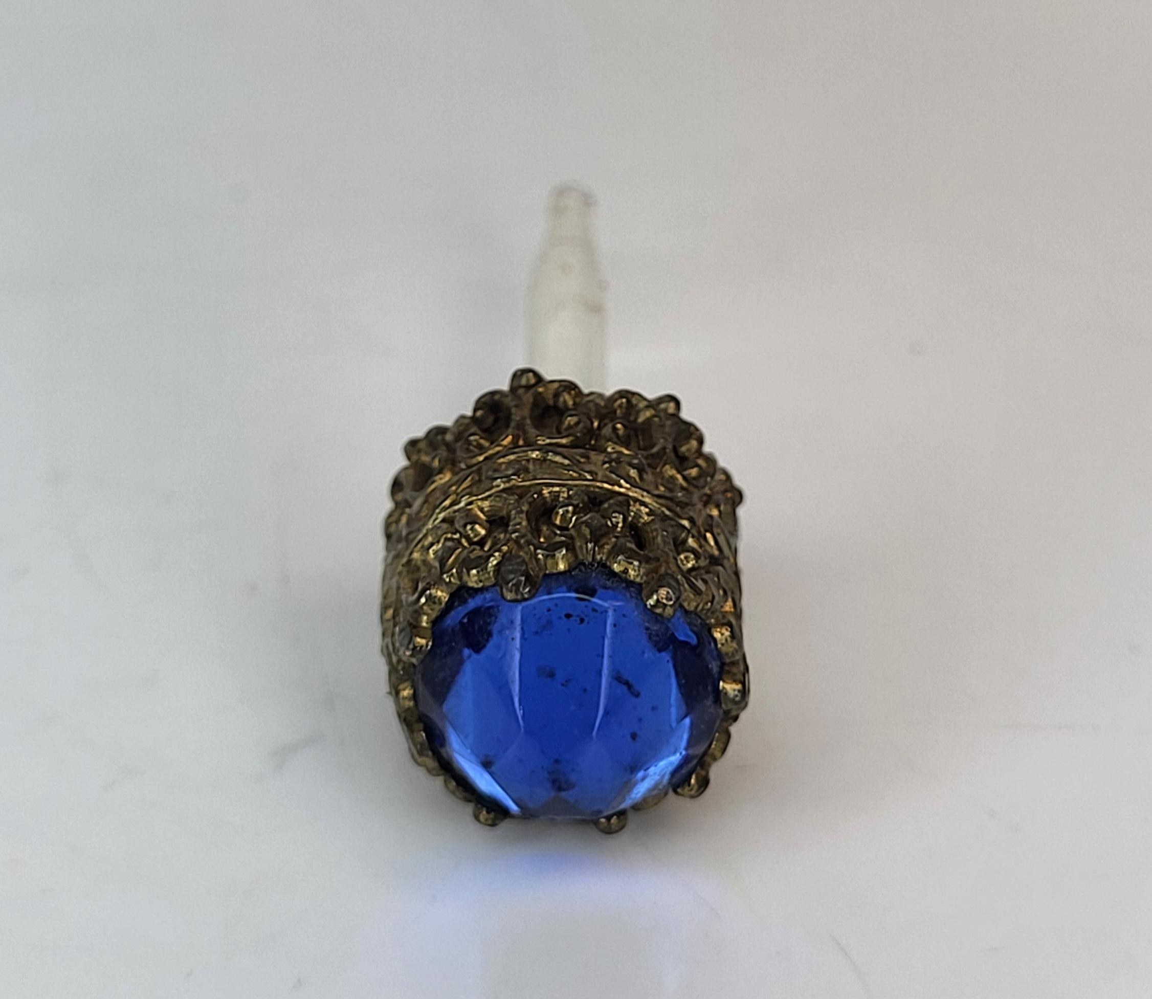 Vintage Irice Czech Perfume Bottle, Blue Rhinestone Filigree, Art Deco Vanity view 6