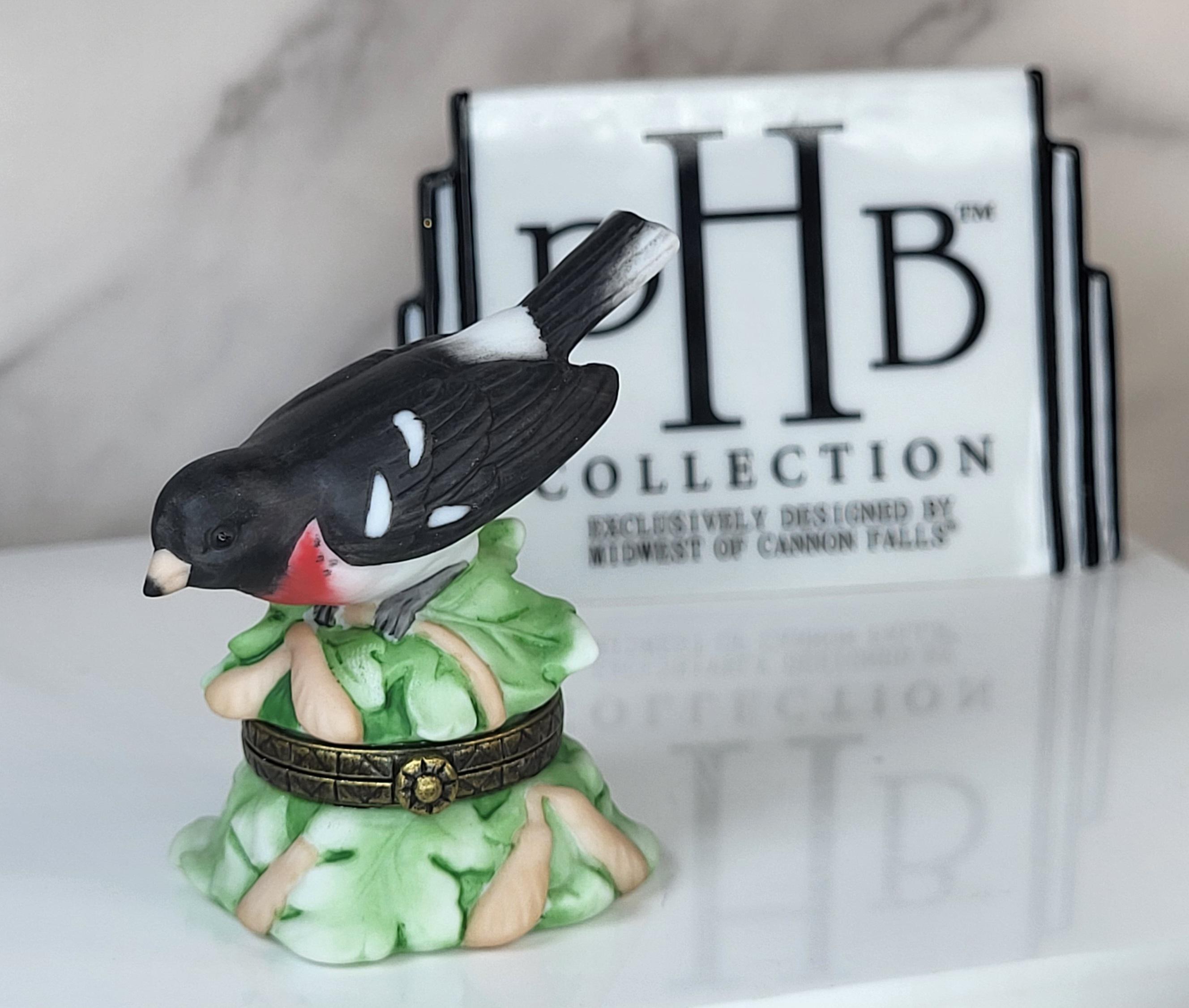 Songbird Series Porcelain Hinged Boxes - Redheaded Woodpecker & Grosbeak view 7