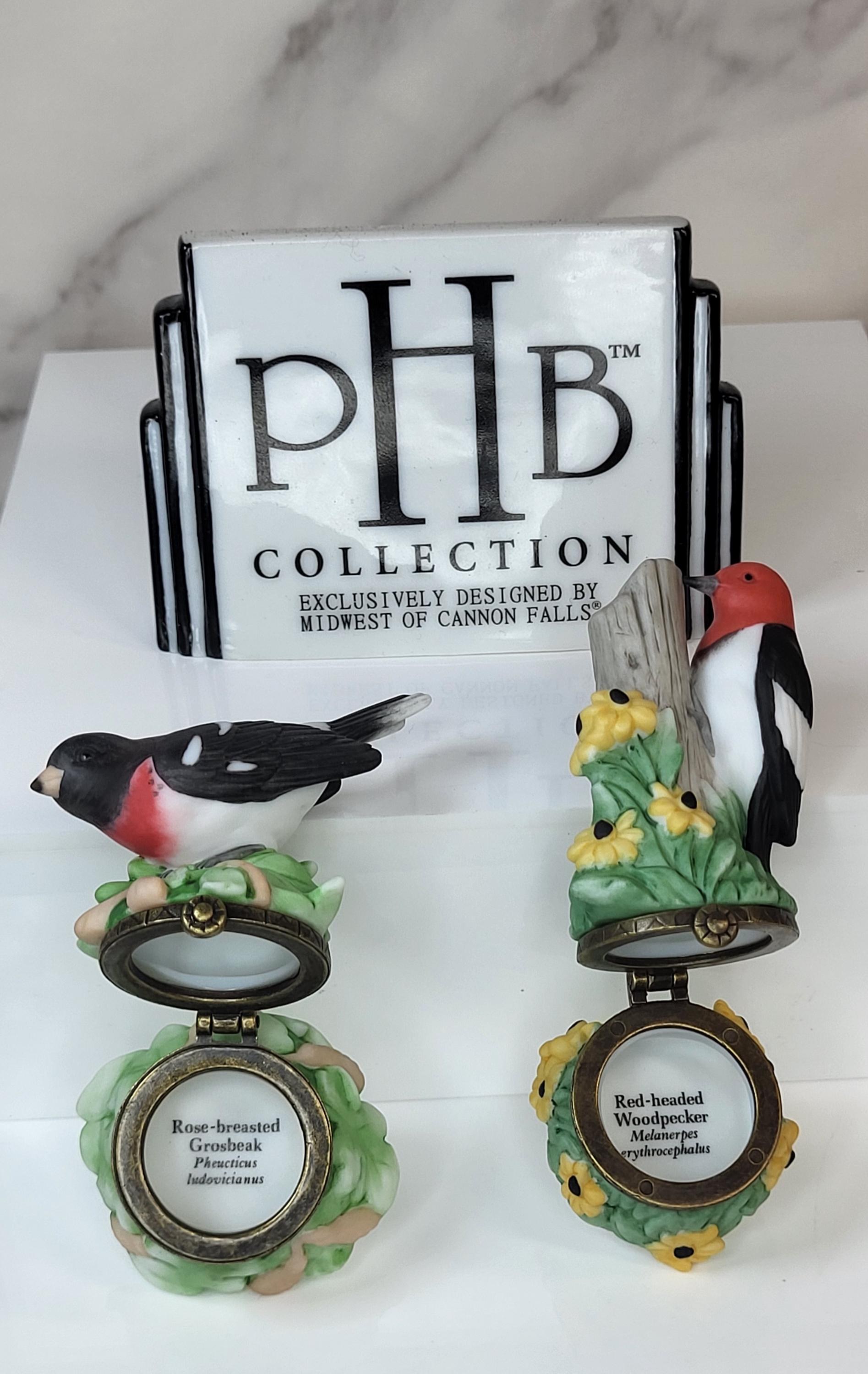 Songbird Series Porcelain Hinged Boxes - Redheaded Woodpecker & Grosbeak view 8