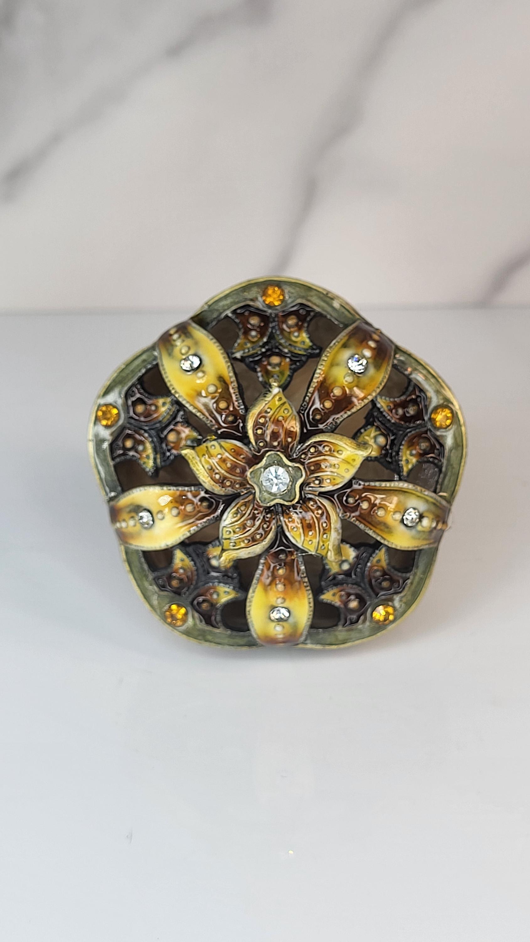 Vintage Two's Company Trinket Box - Enameled Floral Jewelry Dish with Austrian Crystals view 2