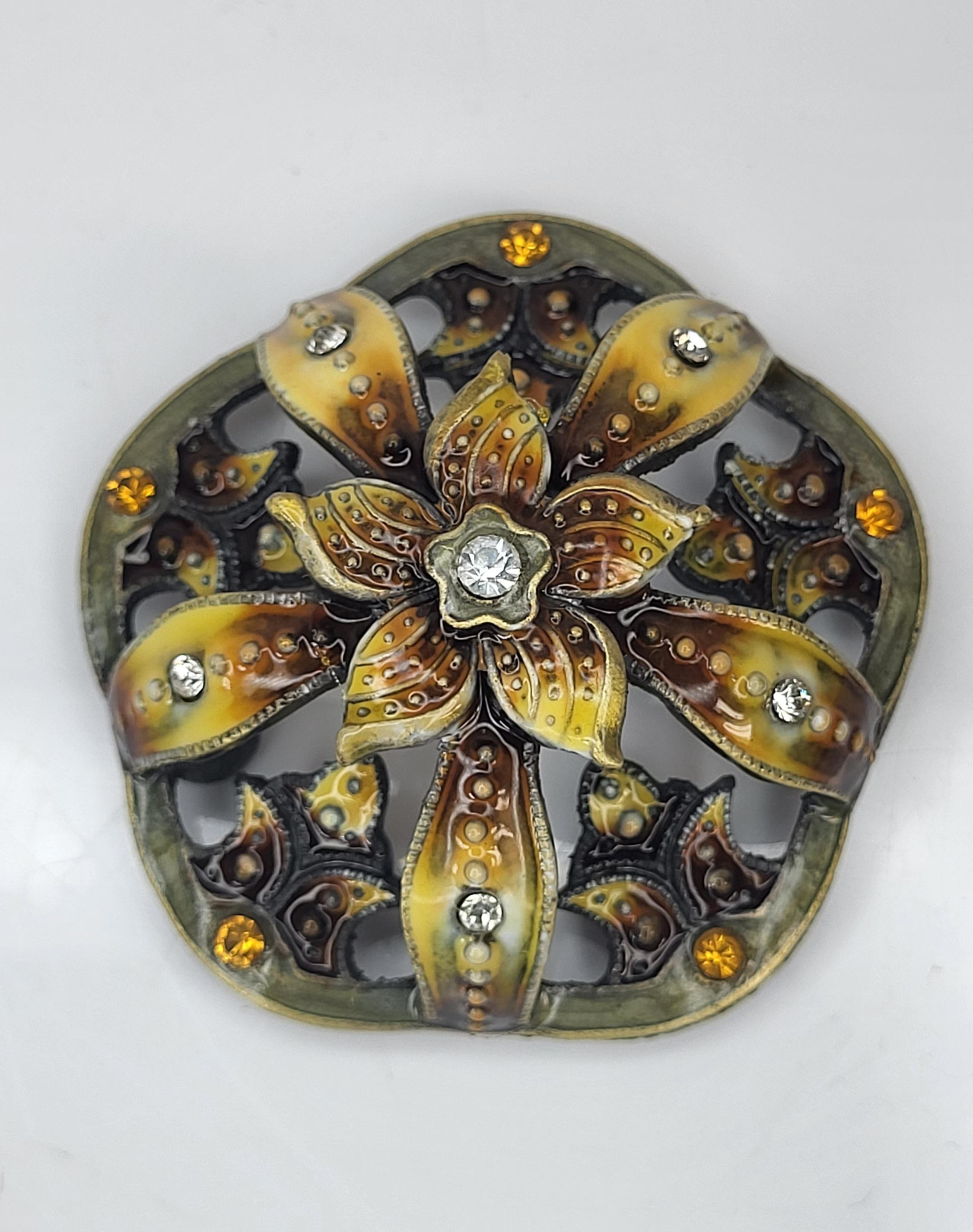 Vintage Two's Company Trinket Box - Enameled Floral Jewelry Dish with Austrian Crystals view 6