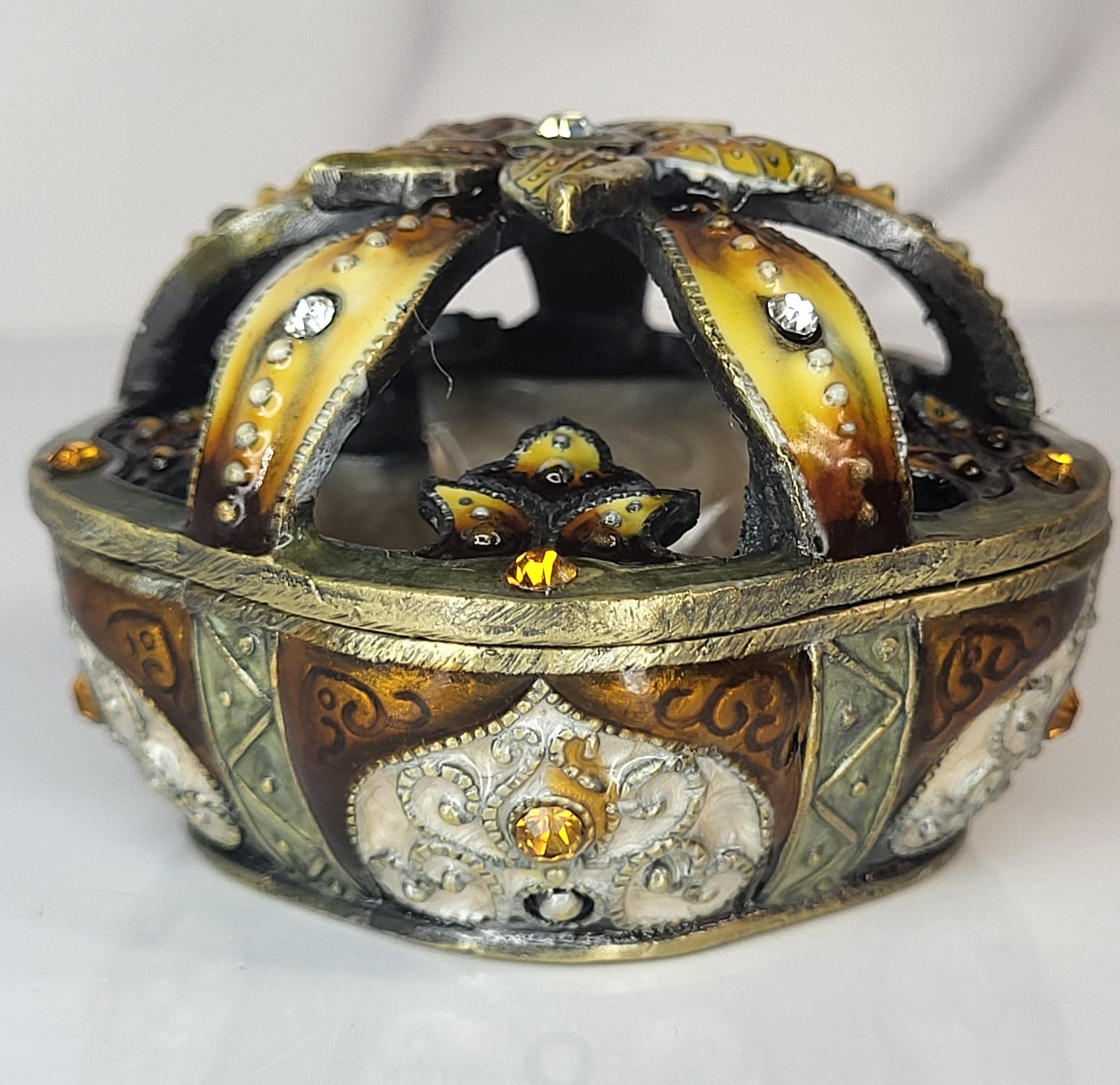 Vintage Two's Company Trinket Box - Enameled Floral Jewelry Dish with Austrian Crystals view 7