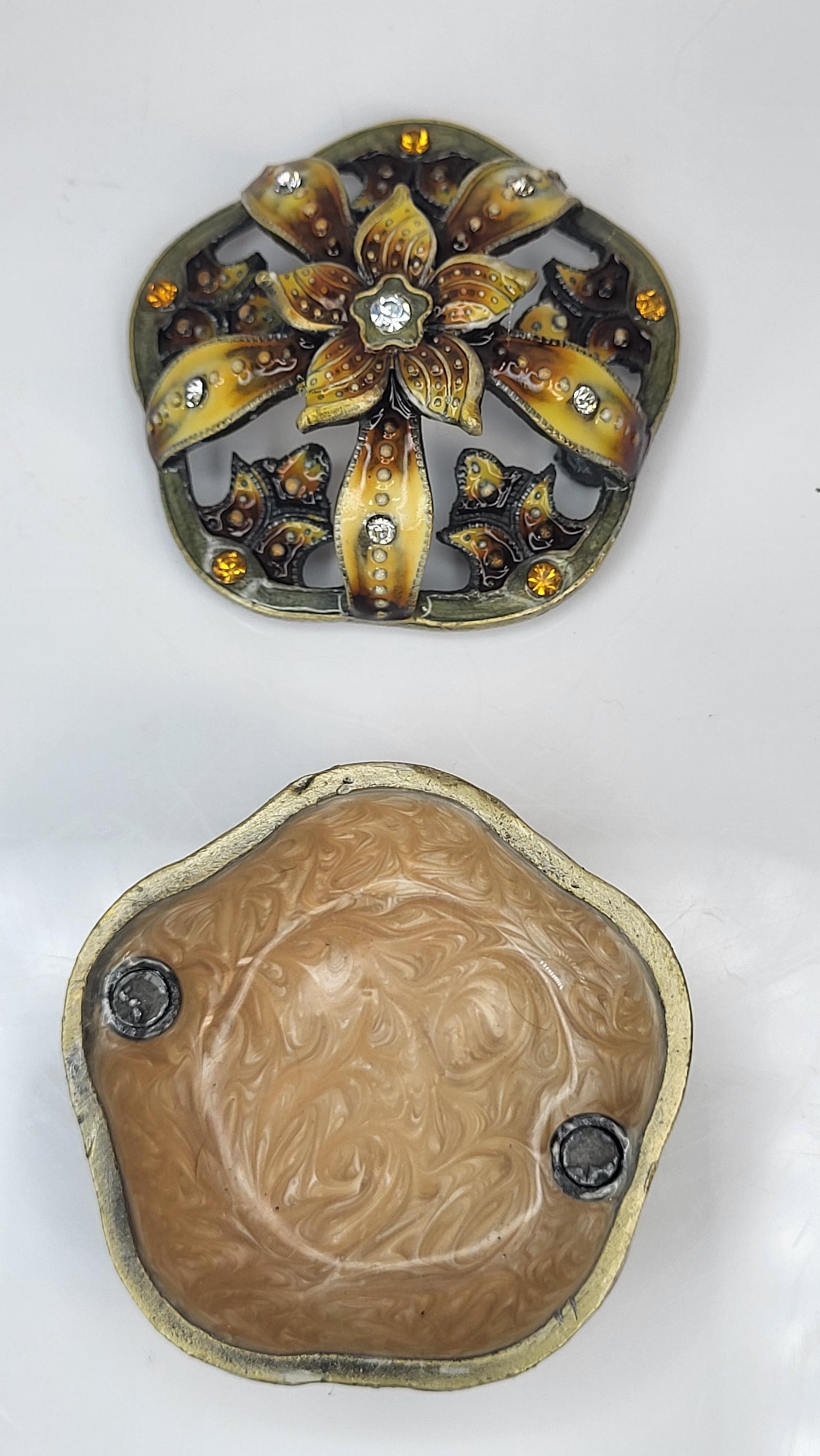 Vintage Two's Company Trinket Box - Enameled Floral Jewelry Dish with Austrian Crystals view 8