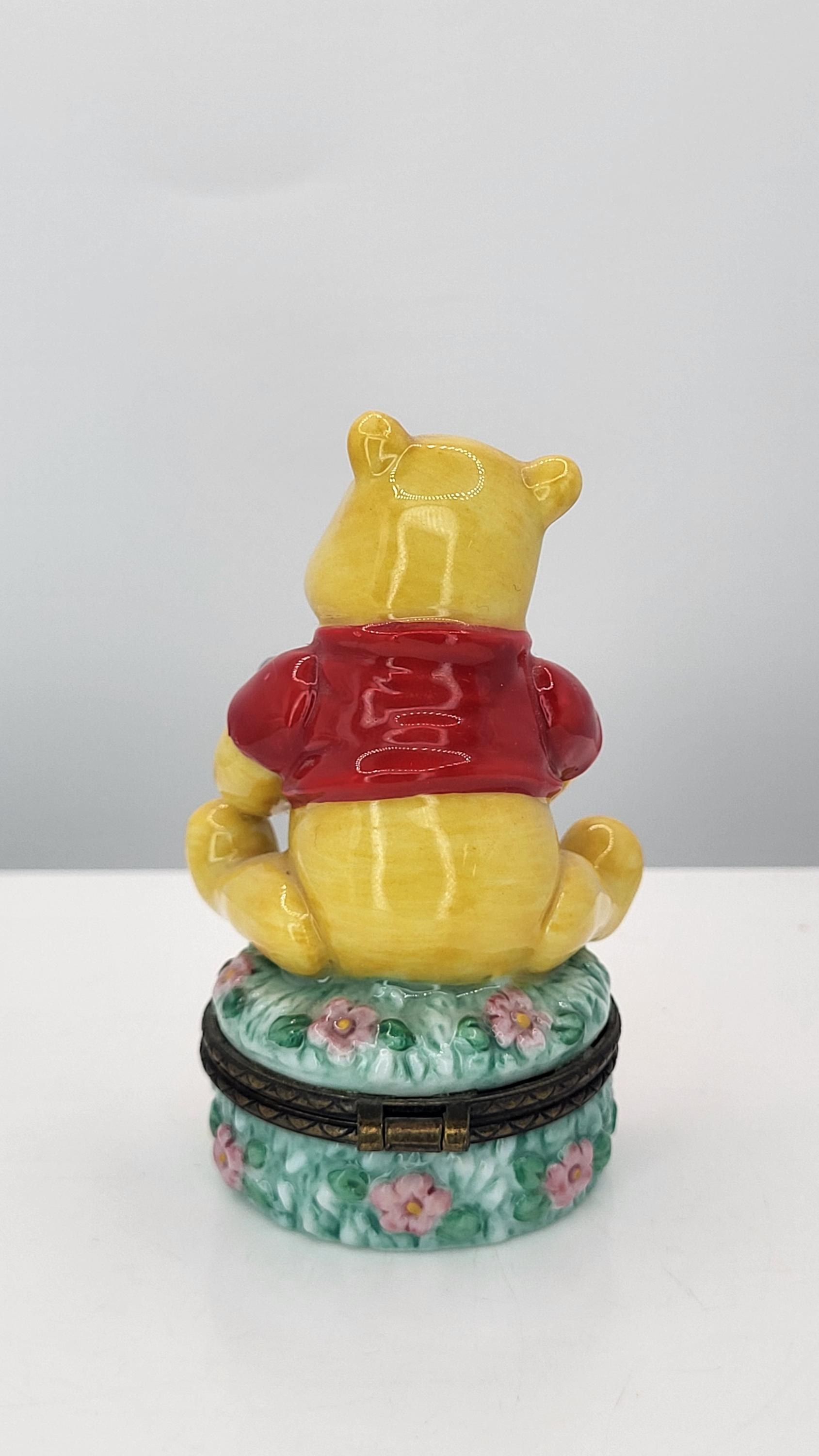 Official Disney Winnie the Pooh PHB Porcelain Hinged Trinket Box - Good Luck Pooh with Horseshoe Figurine - Vintage Disney Collectible view 5
