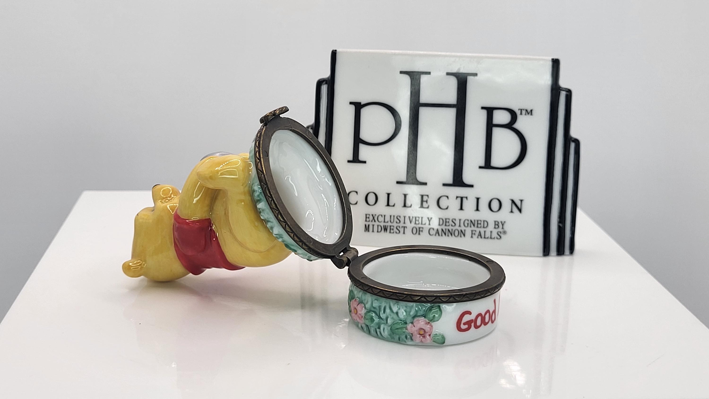 Official Disney Winnie the Pooh PHB Porcelain Hinged Trinket Box - Good Luck Pooh with Horseshoe Figurine - Vintage Disney Collectible view 6