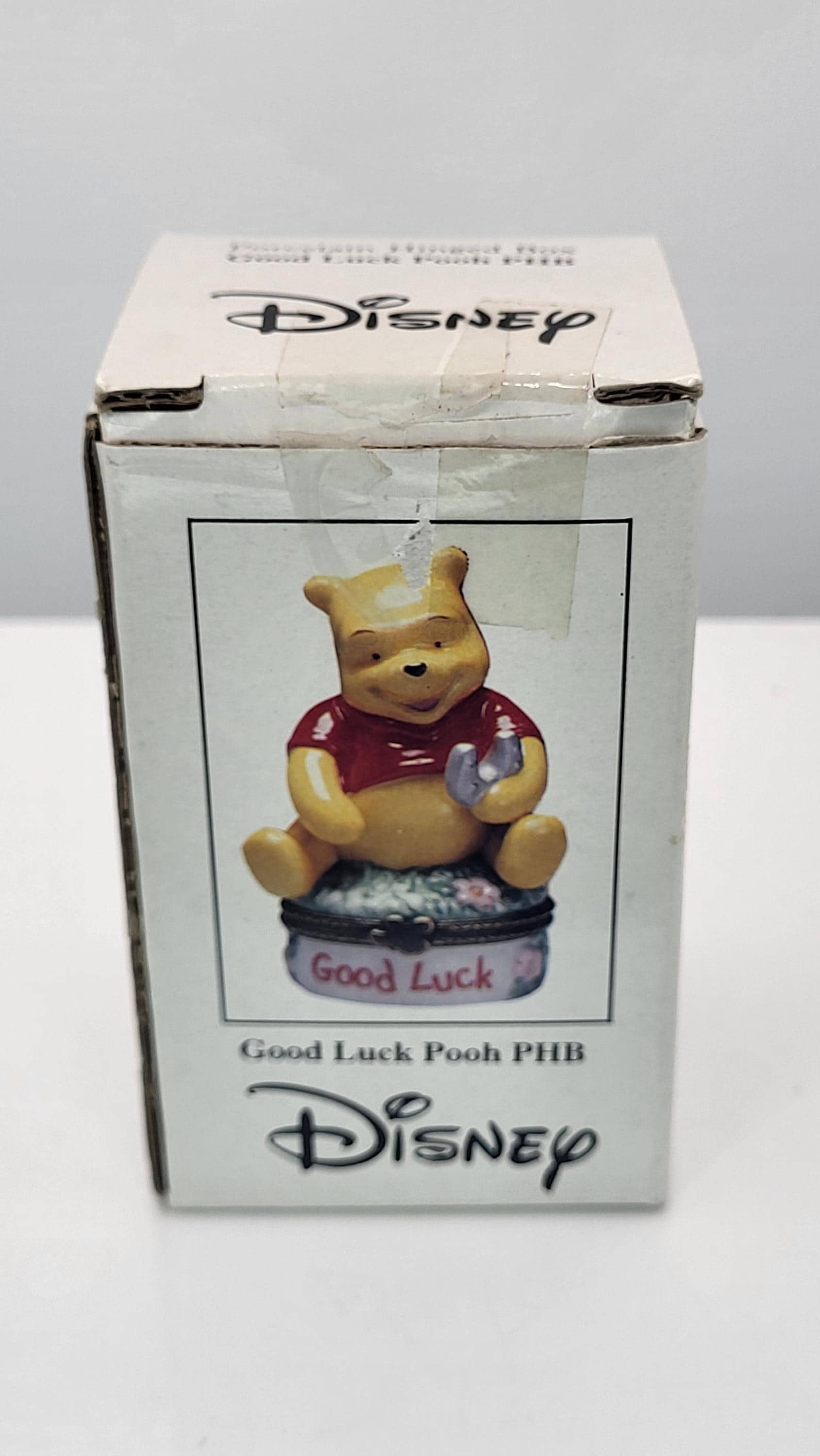 Official Disney Winnie the Pooh PHB Porcelain Hinged Trinket Box - Good Luck Pooh with Horseshoe Figurine - Vintage Disney Collectible view 8