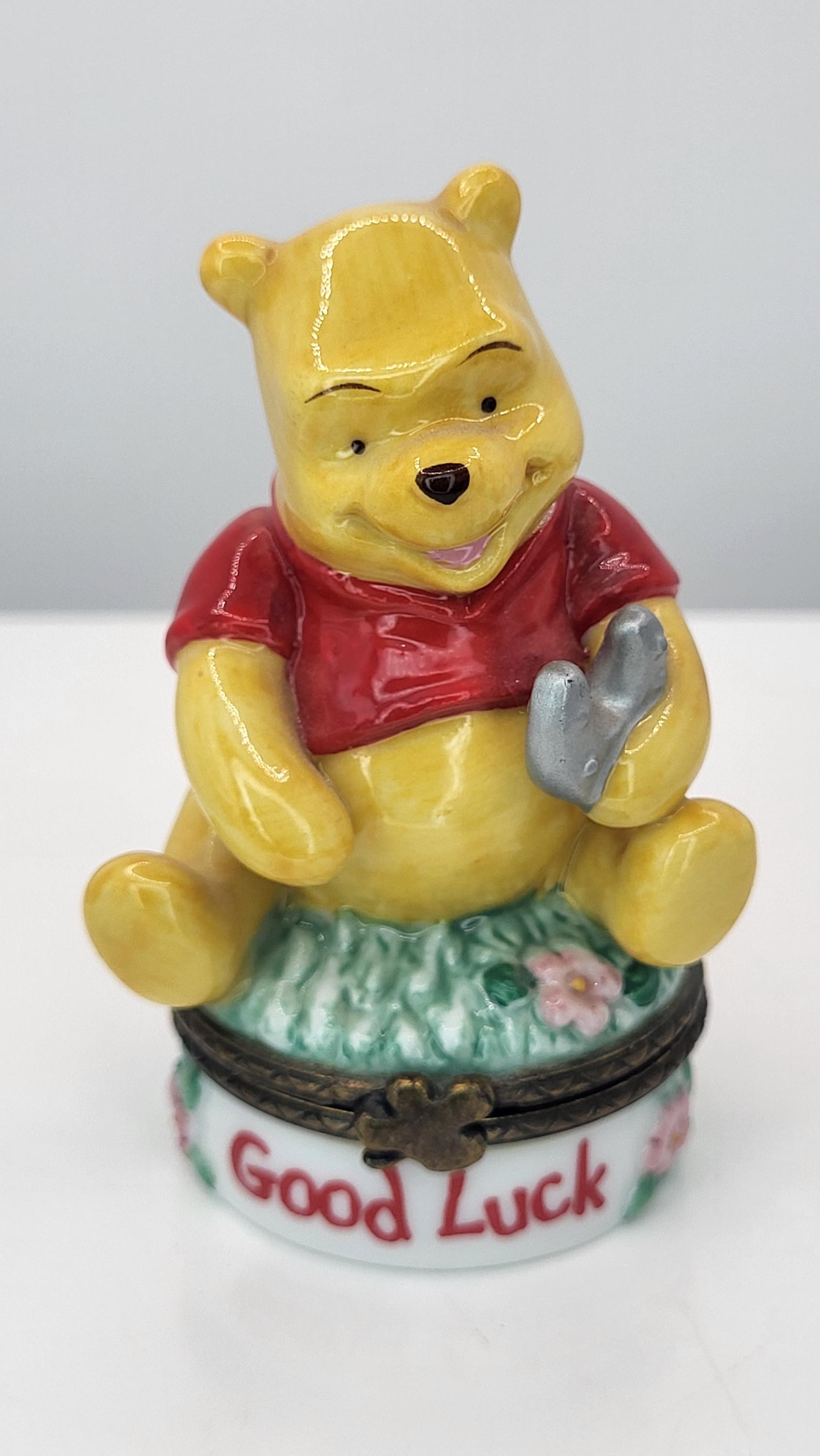 Official Disney Winnie the Pooh PHB Porcelain Hinged Trinket Box - Good Luck Pooh with Horseshoe Figurine - Vintage Disney Collectible view 9