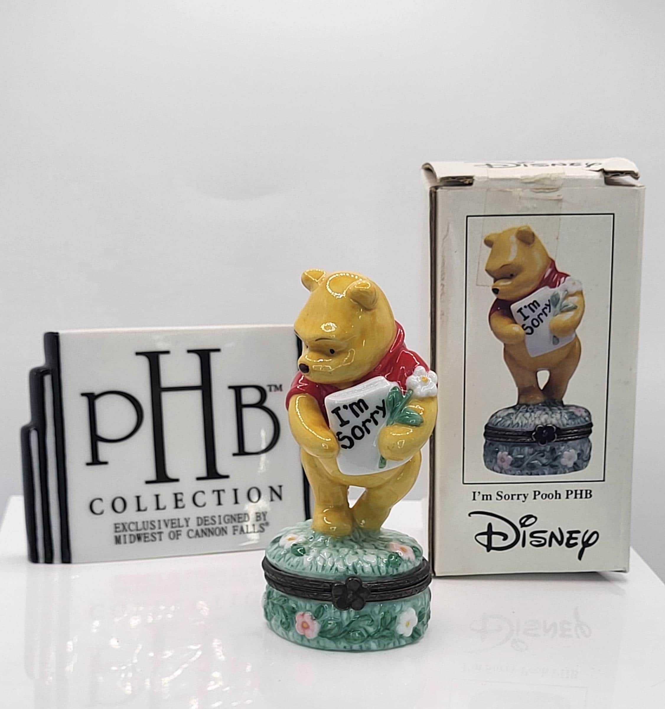 Vintage Disney Classic Winnie the Pooh PHB Porcelain Hinged Trinket Box -"I'm Sorry" Apology Figurine with Flowers - Midwest of Cannon Falls