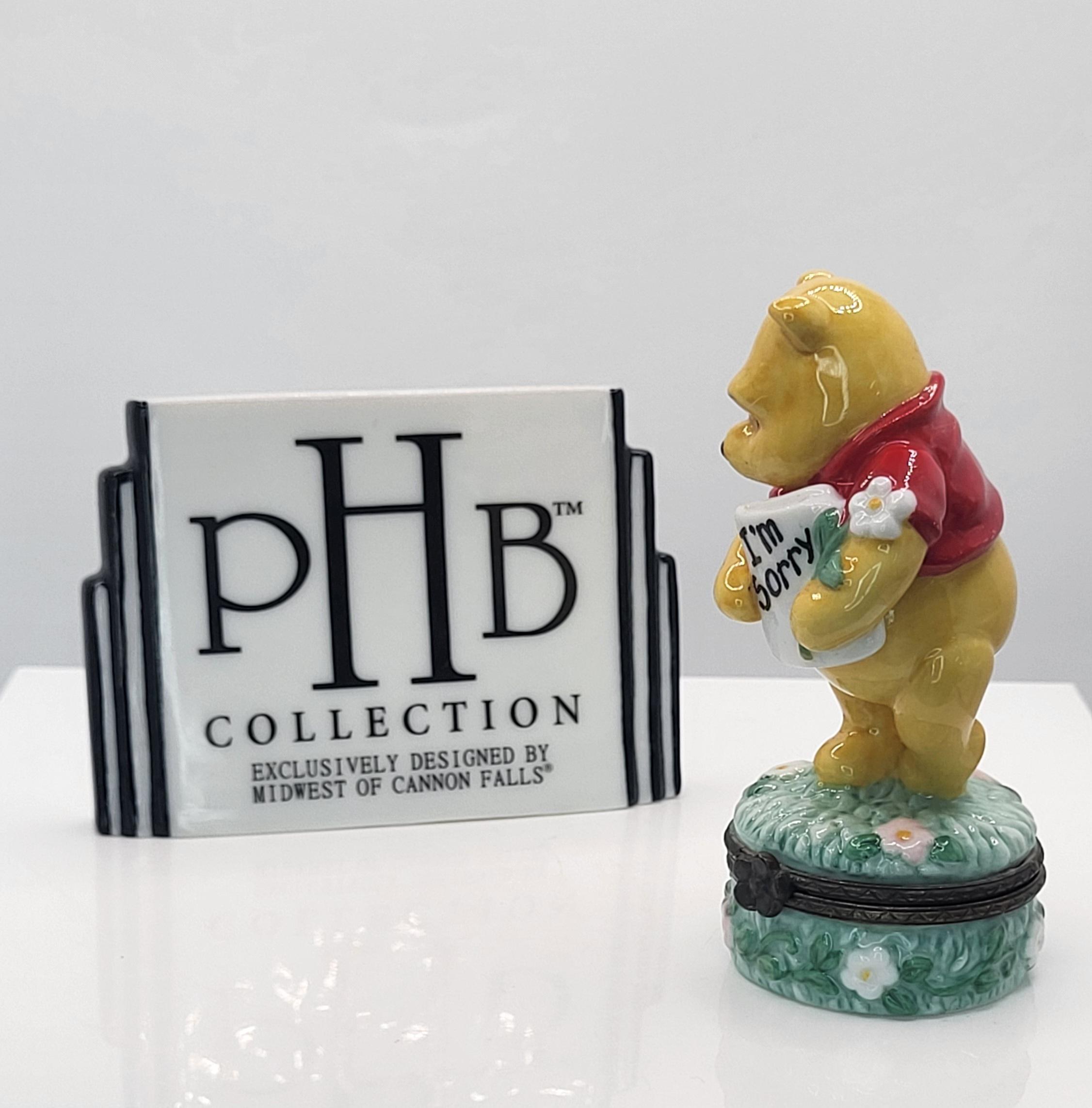 Vintage Disney Classic Winnie the Pooh PHB Porcelain Hinged Trinket Box -"I'm Sorry" Apology Figurine with Flowers - Midwest of Cannon Falls view 4
