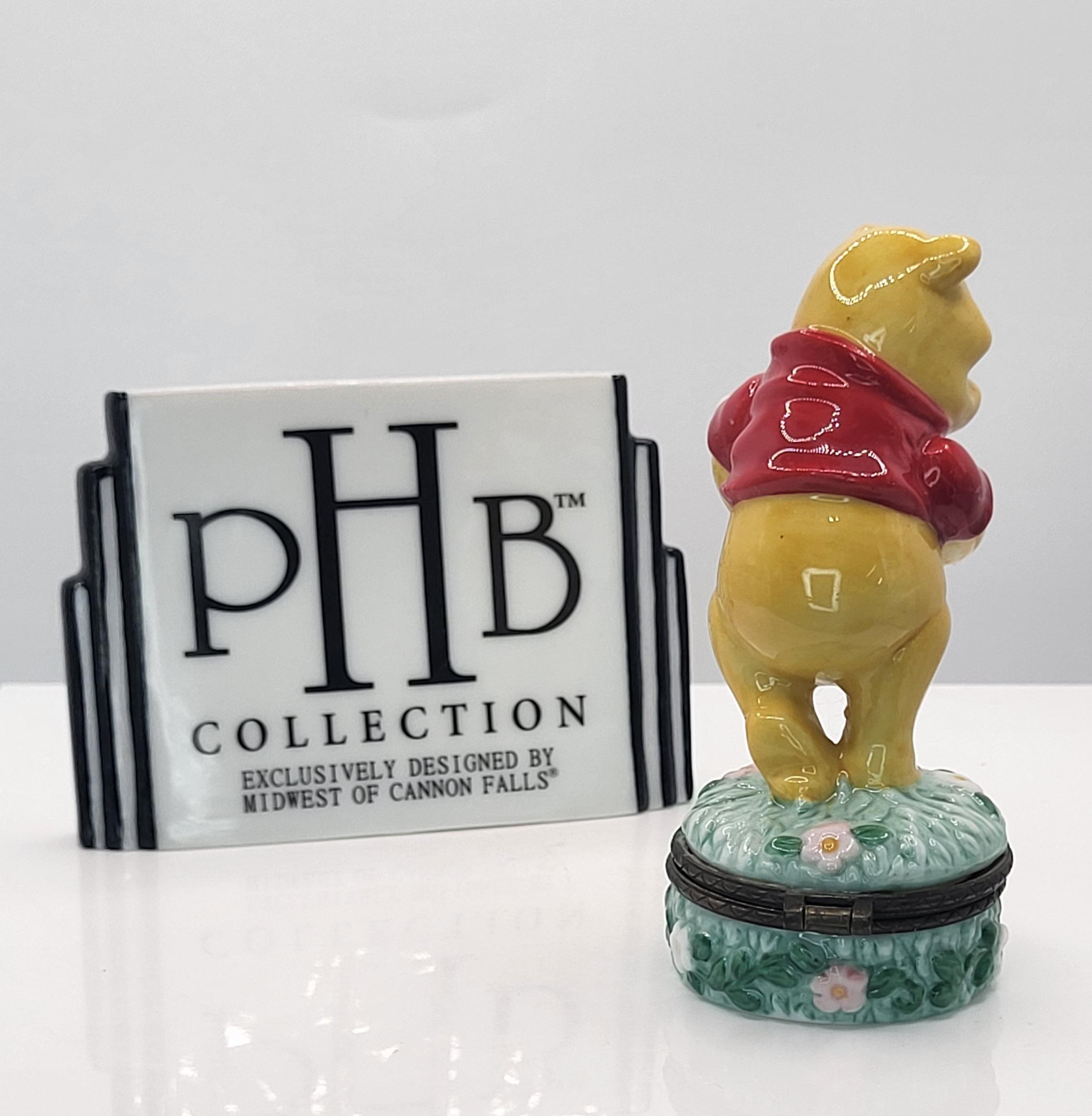 Vintage Disney Classic Winnie the Pooh PHB Porcelain Hinged Trinket Box -"I'm Sorry" Apology Figurine with Flowers - Midwest of Cannon Falls view 5