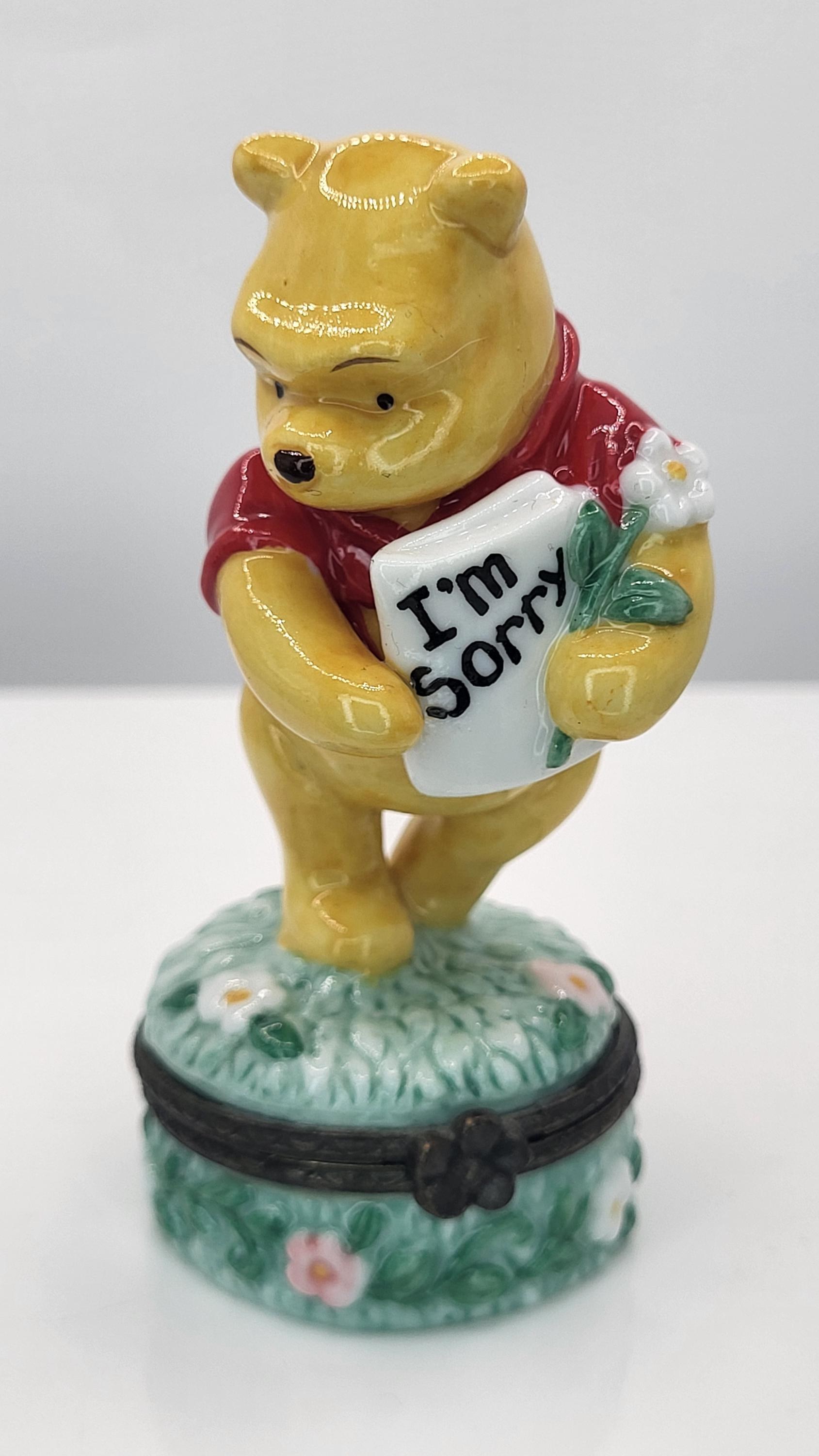 Vintage Disney Classic Winnie the Pooh PHB Porcelain Hinged Trinket Box -"I'm Sorry" Apology Figurine with Flowers - Midwest of Cannon Falls view 8