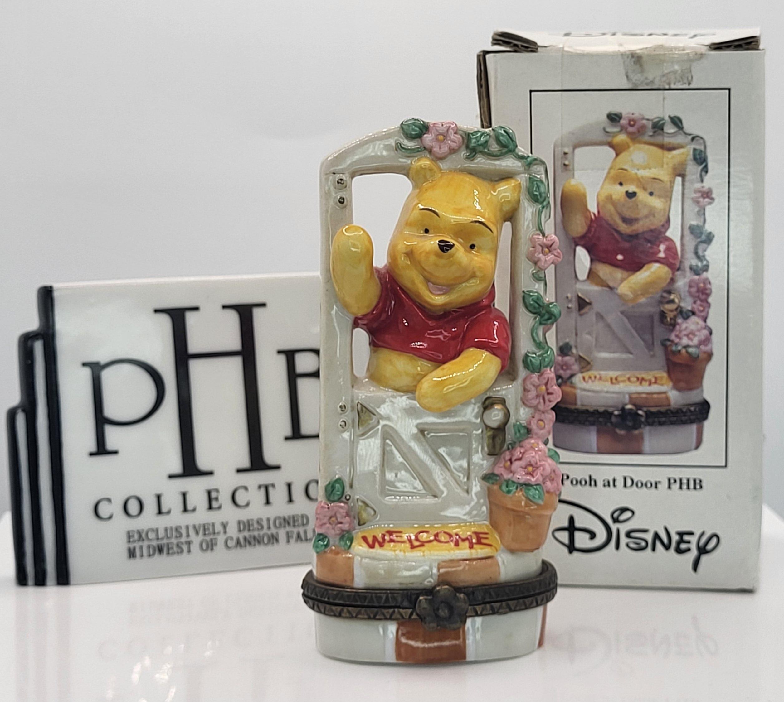 Vintage Disney Classic Winnie the Pooh Welcome Door Porcelain Hinged Trinket Box, Original Disney Box, PHB Collectible Official Disney Merch