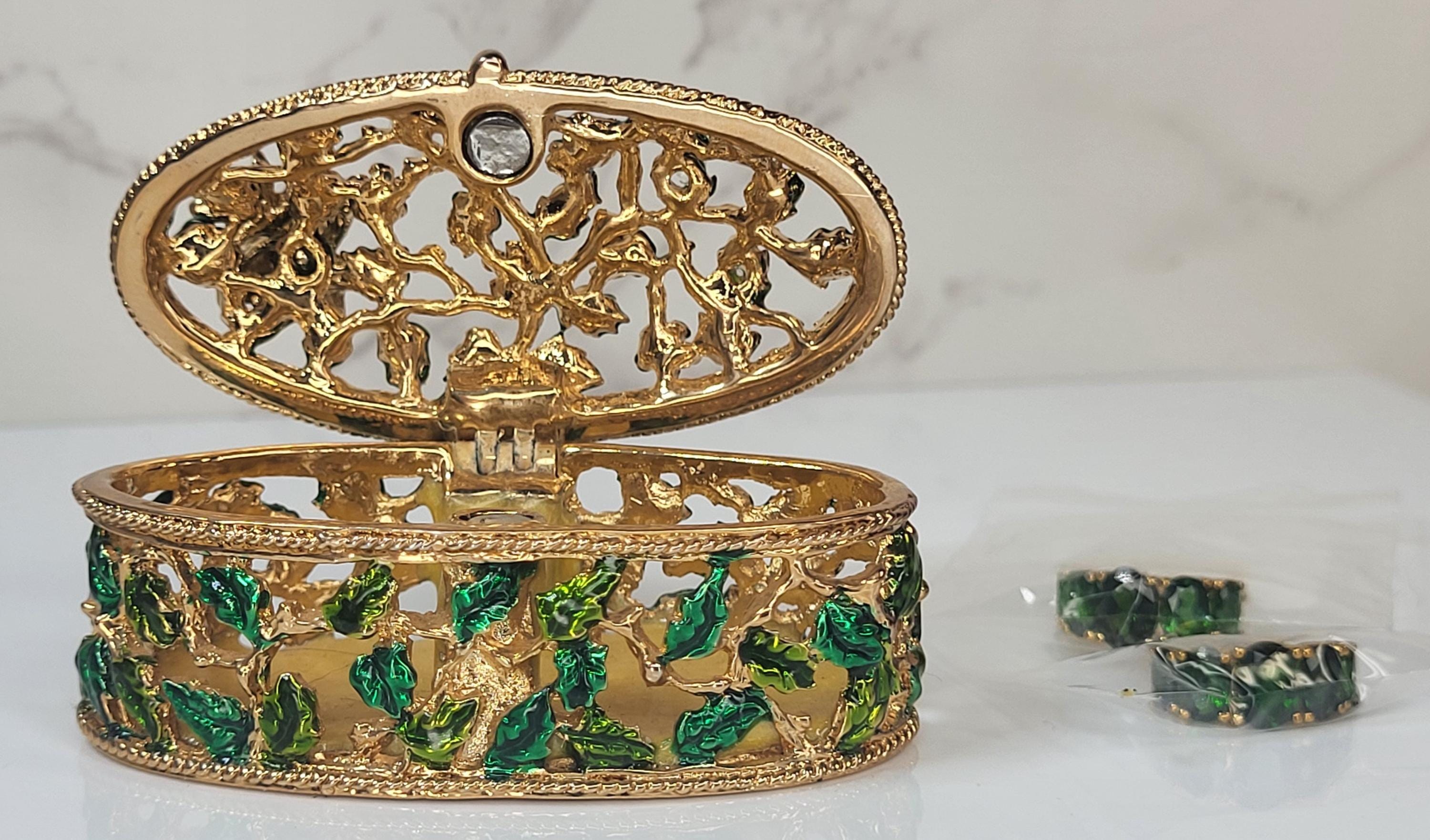 Siberian Chrome Diopside Gold Earrings, Vintage Enameled Ivy Trinket Box Set view 11