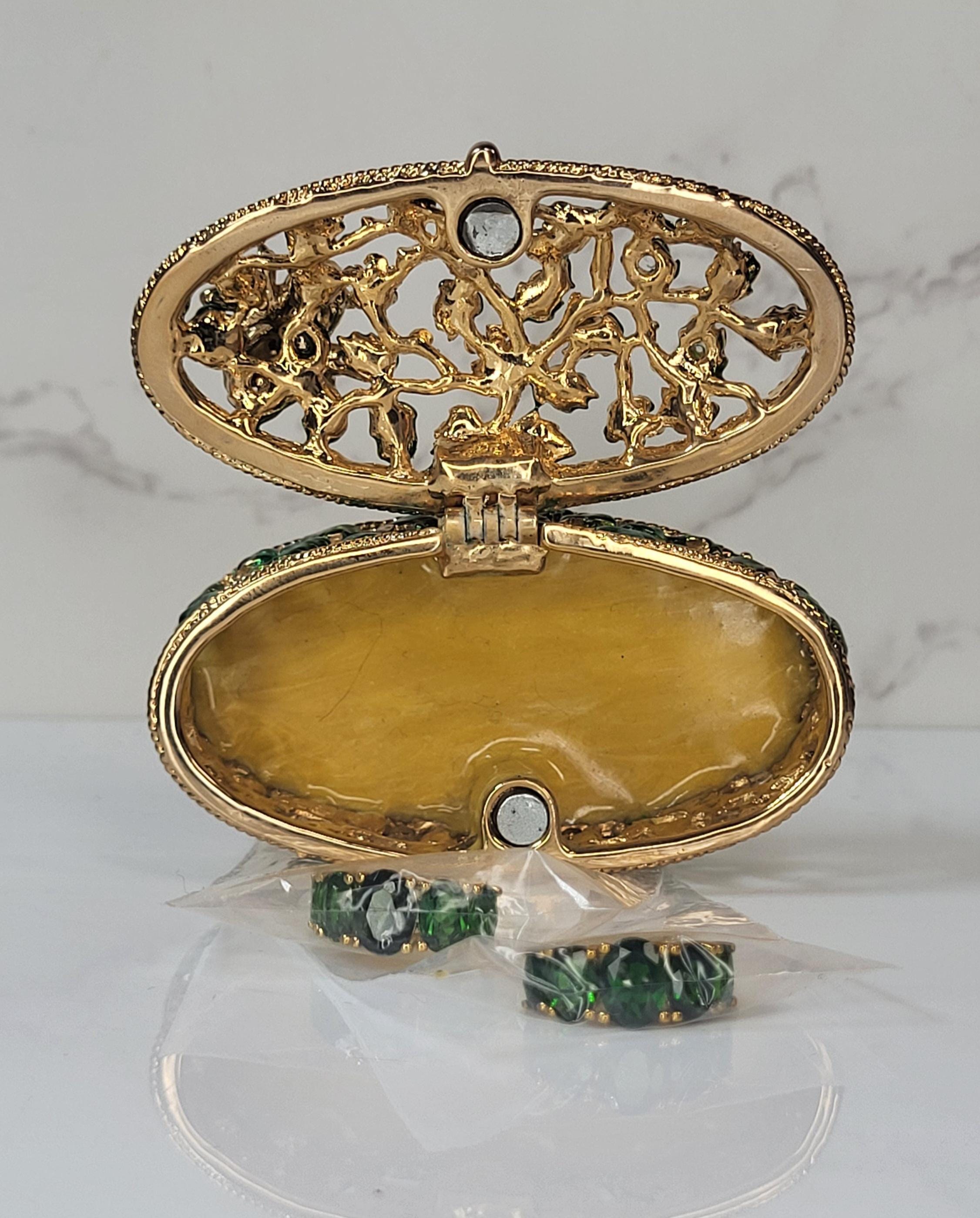 Siberian Chrome Diopside Gold Earrings, Vintage Enameled Ivy Trinket Box Set view 6
