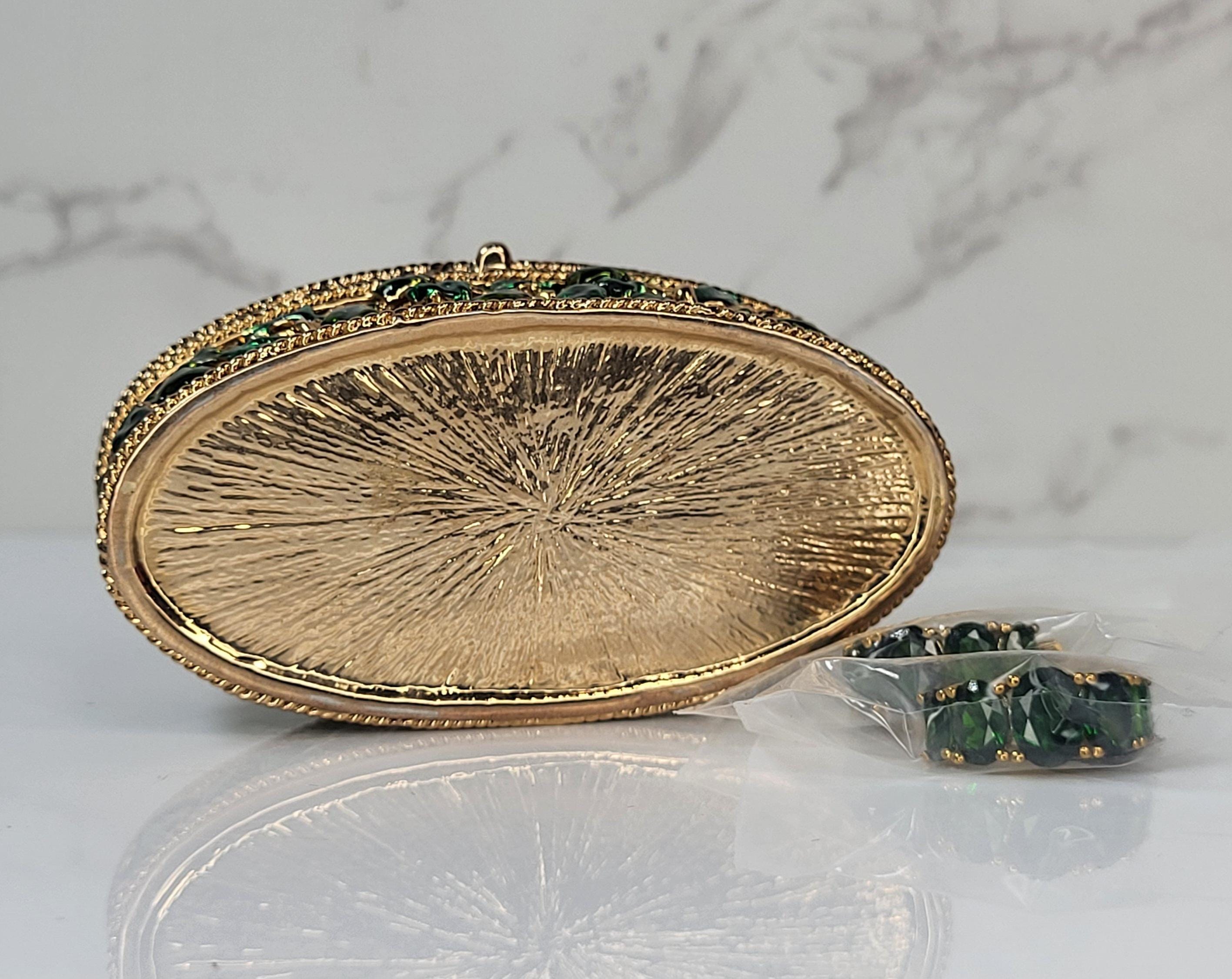 Siberian Chrome Diopside Gold Earrings, Vintage Enameled Ivy Trinket Box Set view 8