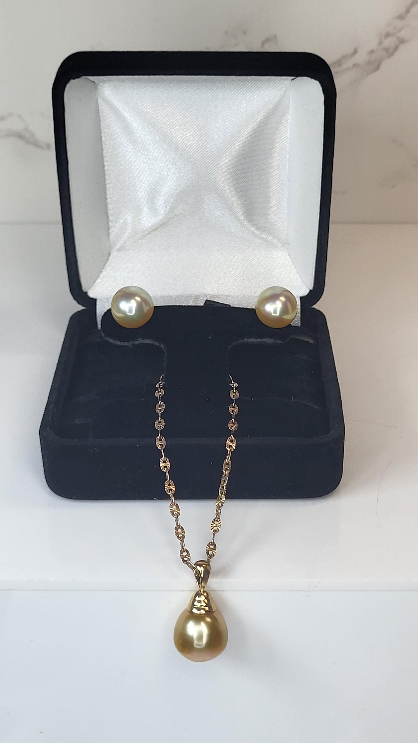 14k Gold South Sea Pearl Necklace Earrings Set, Orange Fabergé Style Egg Trinket Box view 12
