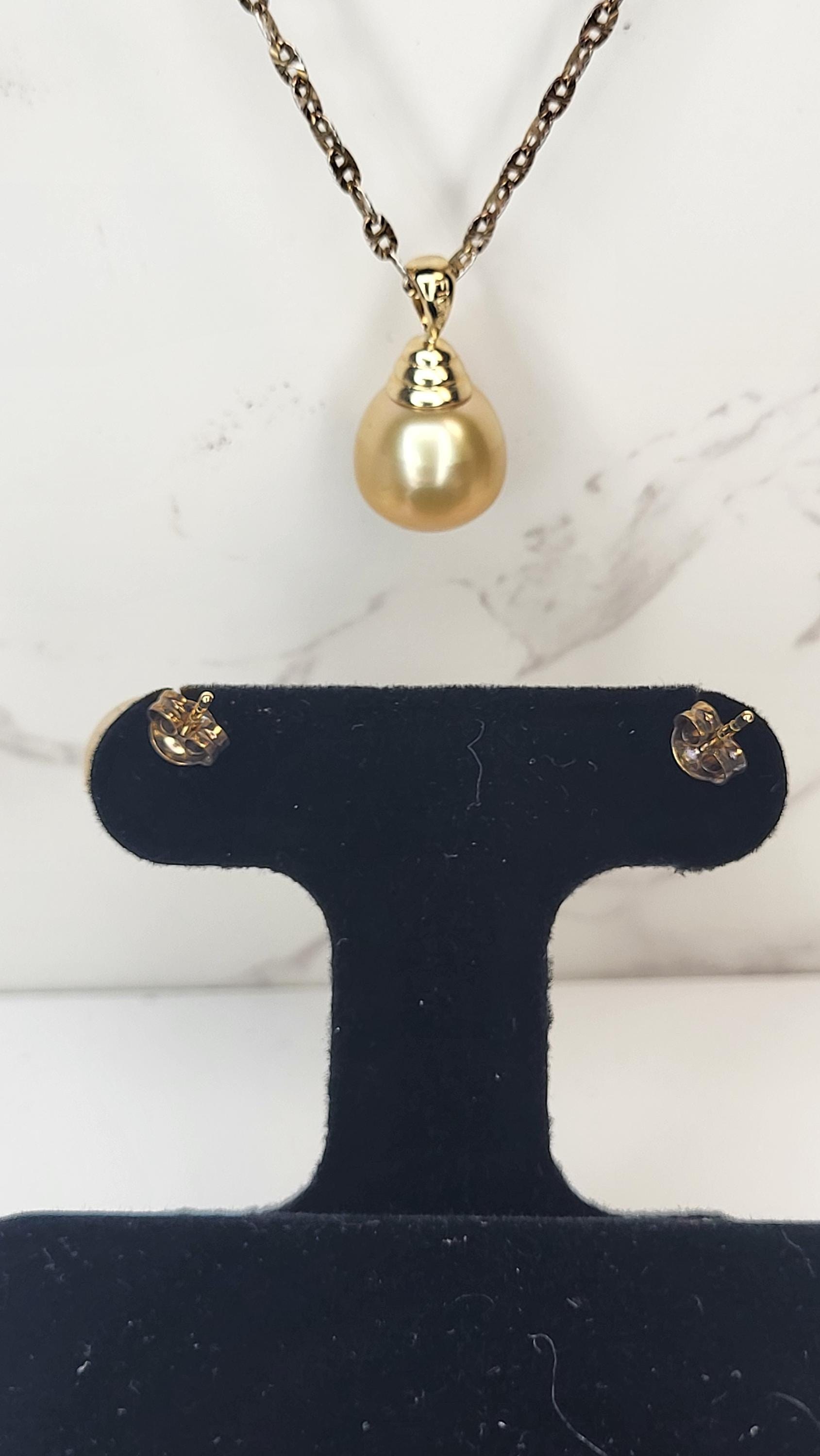 14k Gold South Sea Pearl Necklace Earrings Set, Orange Fabergé Style Egg Trinket Box view 15