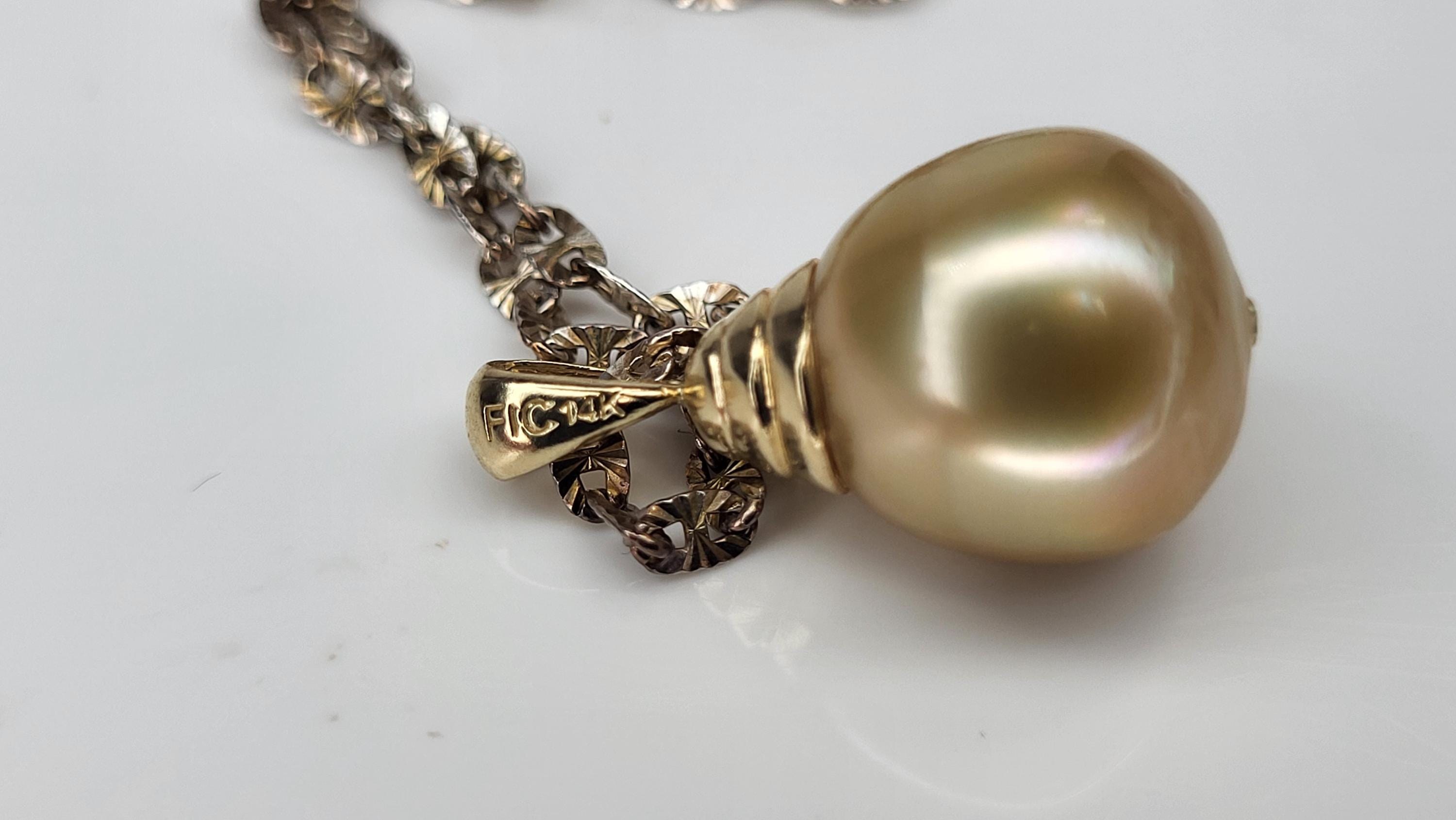 14k Gold South Sea Pearl Necklace Earrings Set, Orange Fabergé Style Egg Trinket Box view 19