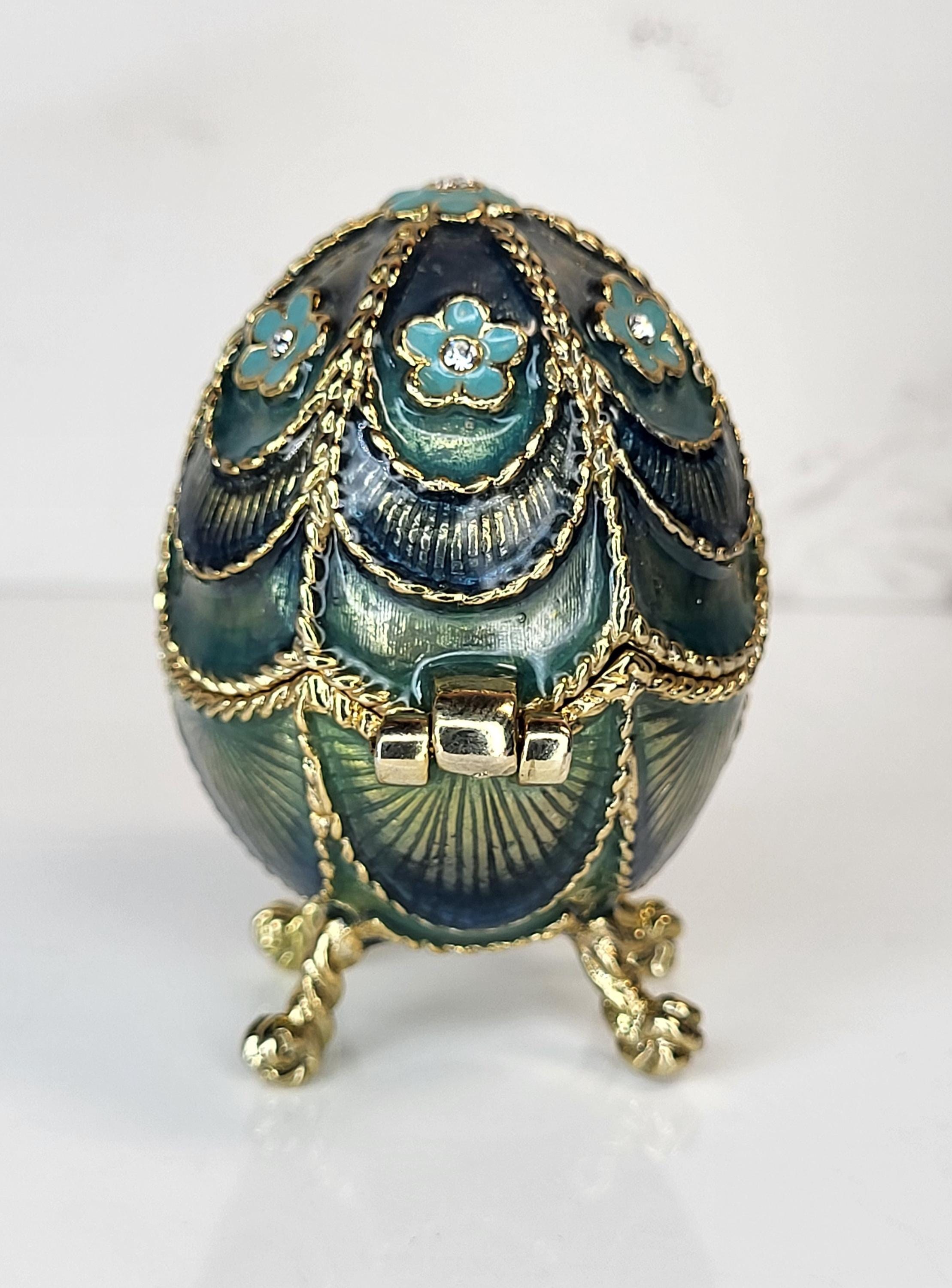 Vintage Monet Enamel Egg Trinket Box & 14K Gold Vermeil Diamond Heart Necklace Set view 2