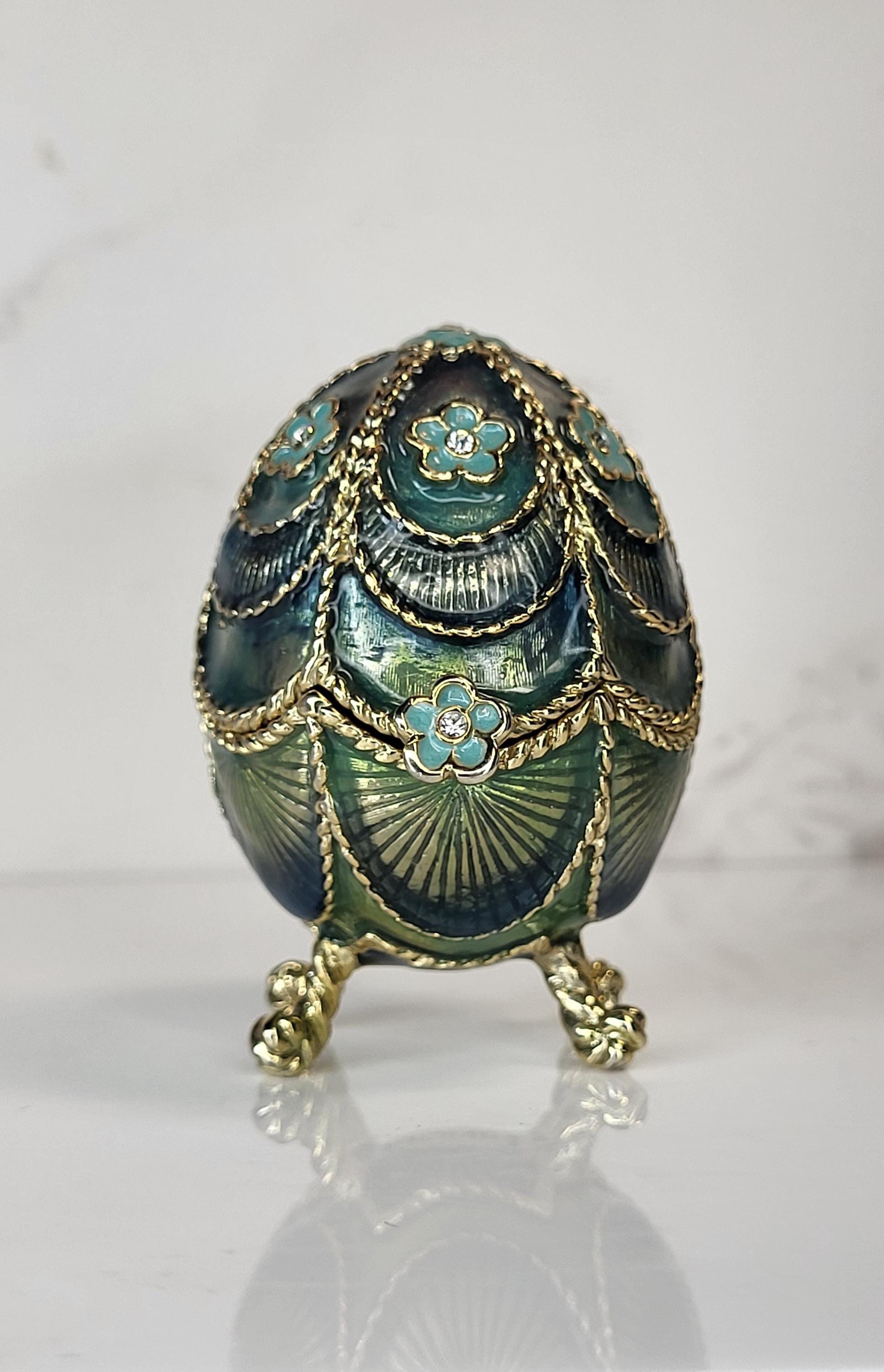 Vintage Monet Enamel Egg Trinket Box & 14K Gold Vermeil Diamond Heart Necklace Set view 12