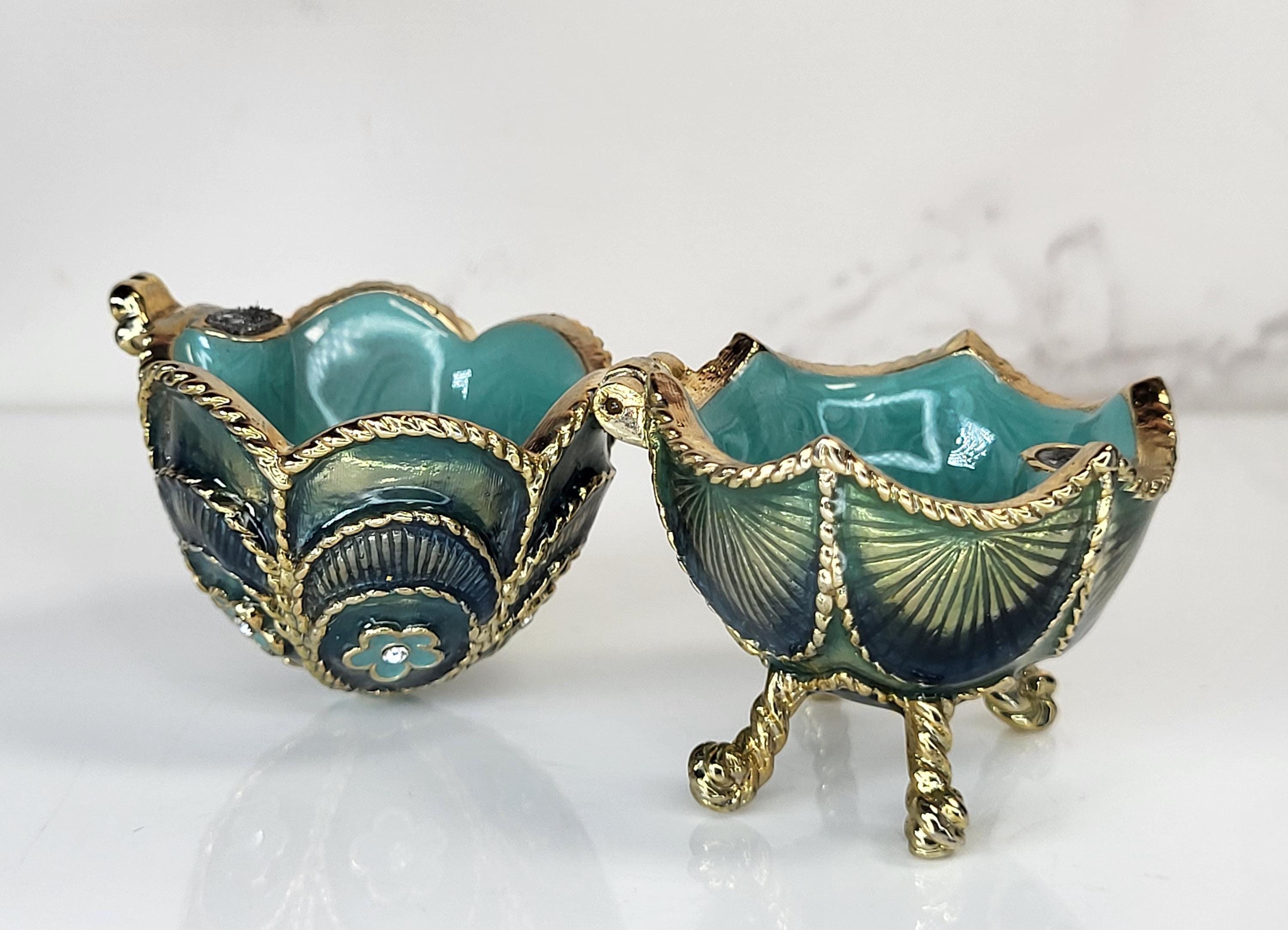 Vintage Monet Enamel Egg Trinket Box & 14K Gold Vermeil Diamond Heart Necklace Set view 13