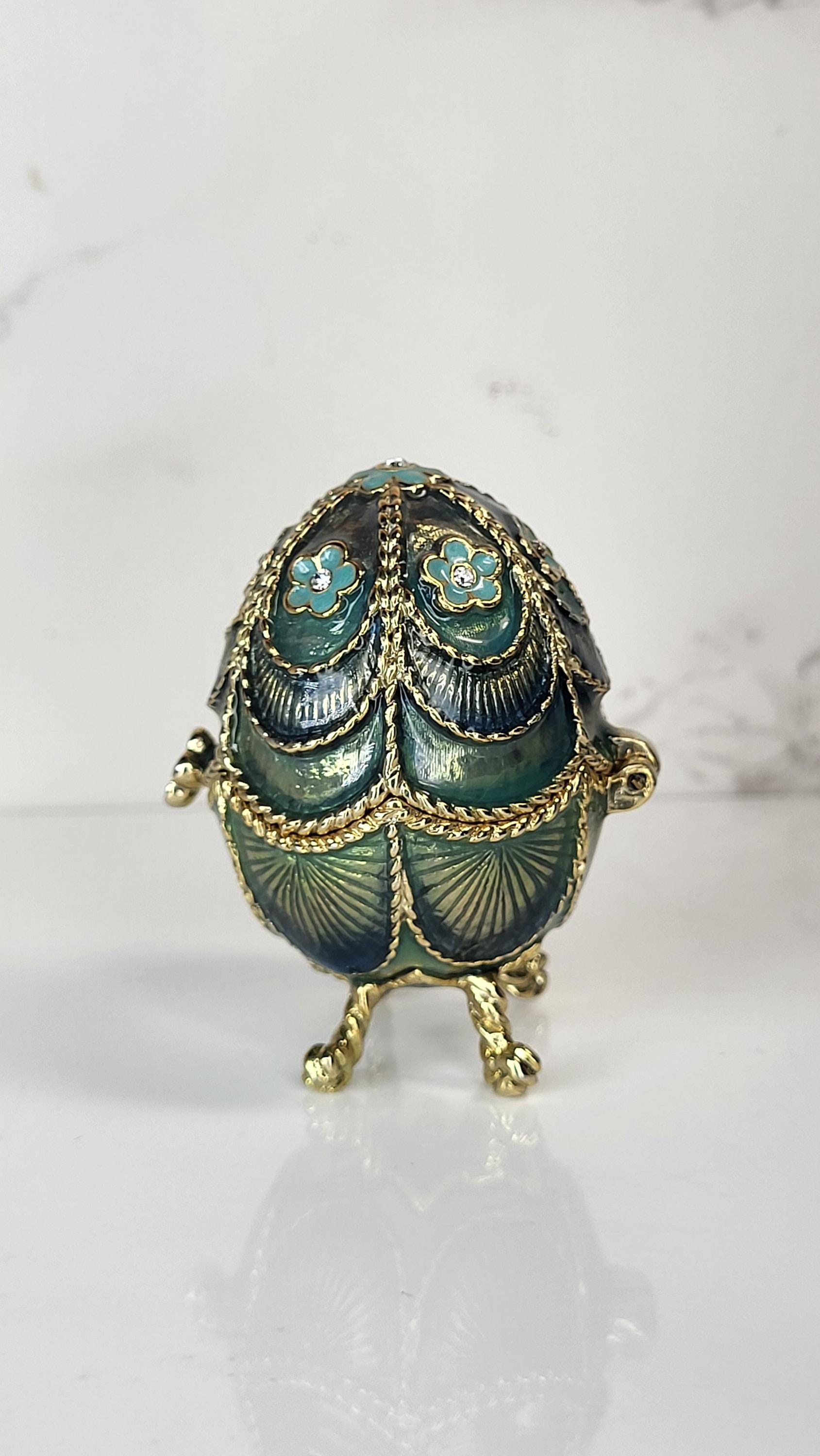 Vintage Monet Enamel Egg Trinket Box & 14K Gold Vermeil Diamond Heart Necklace Set view 3