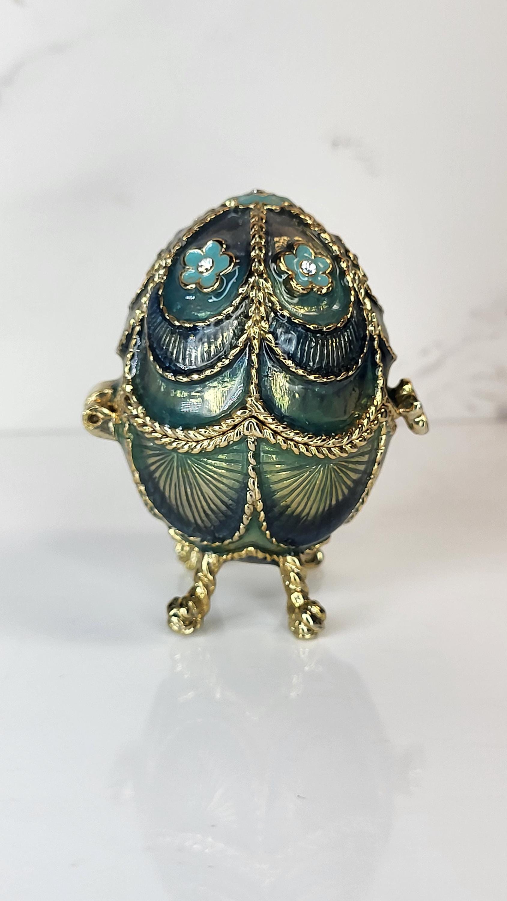 Vintage Monet Enamel Egg Trinket Box & 14K Gold Vermeil Diamond Heart Necklace Set view 4