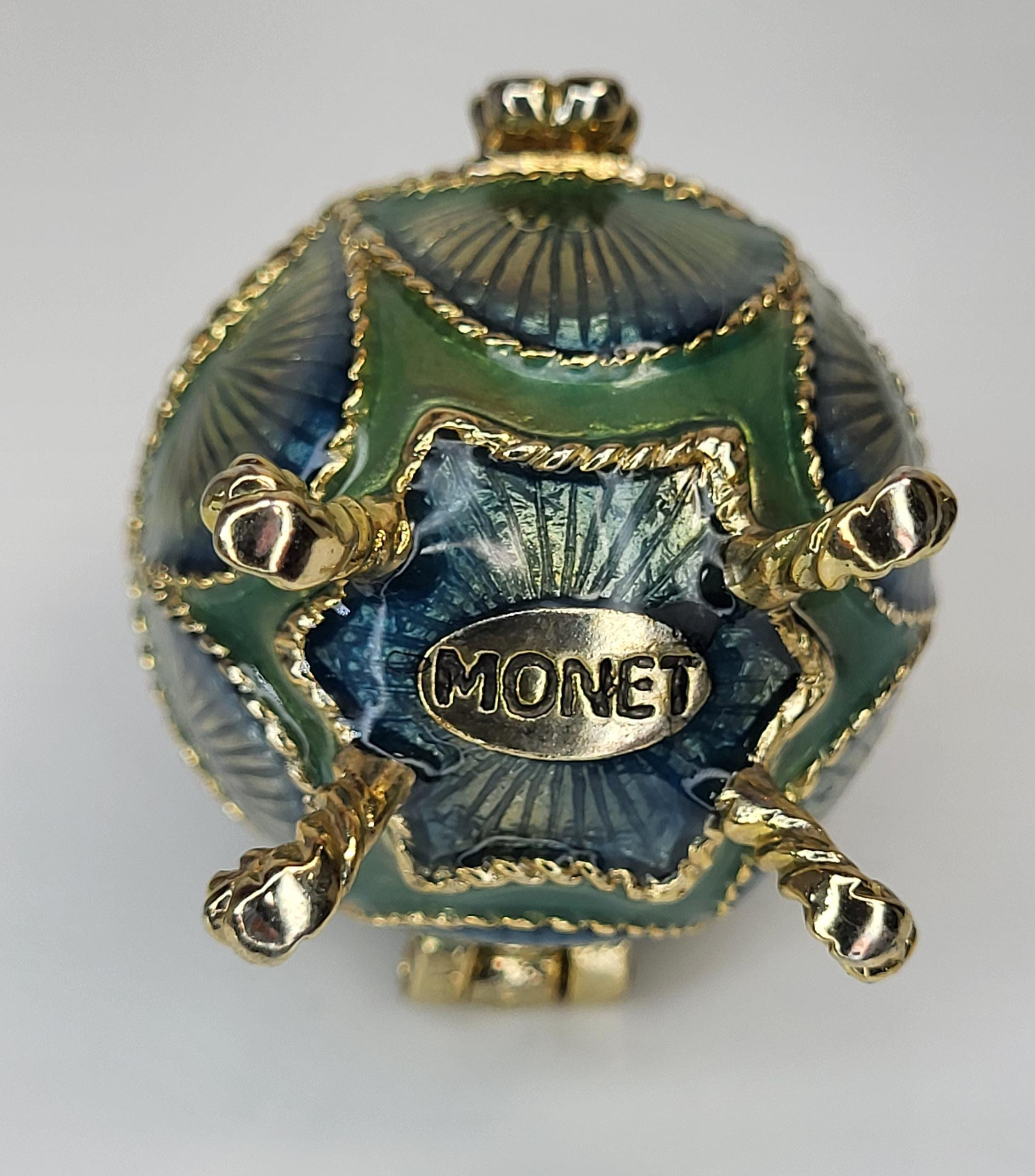 Vintage Monet Enamel Egg Trinket Box & 14K Gold Vermeil Diamond Heart Necklace Set view 7