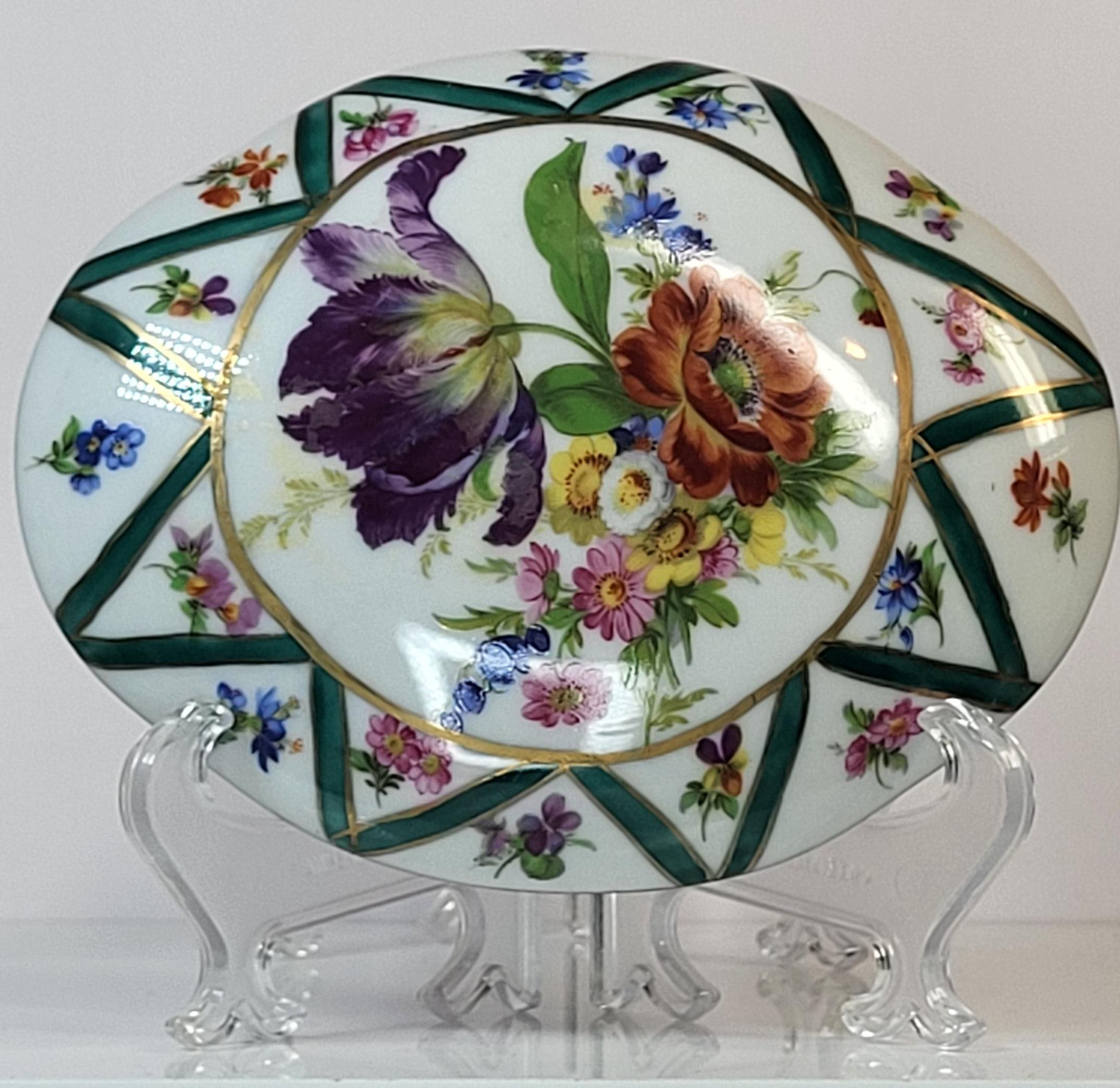 Vintage Elios Italy Hand Painted Porcelain Trinket Box, Large Oval Floral Jewelry Casket view 3