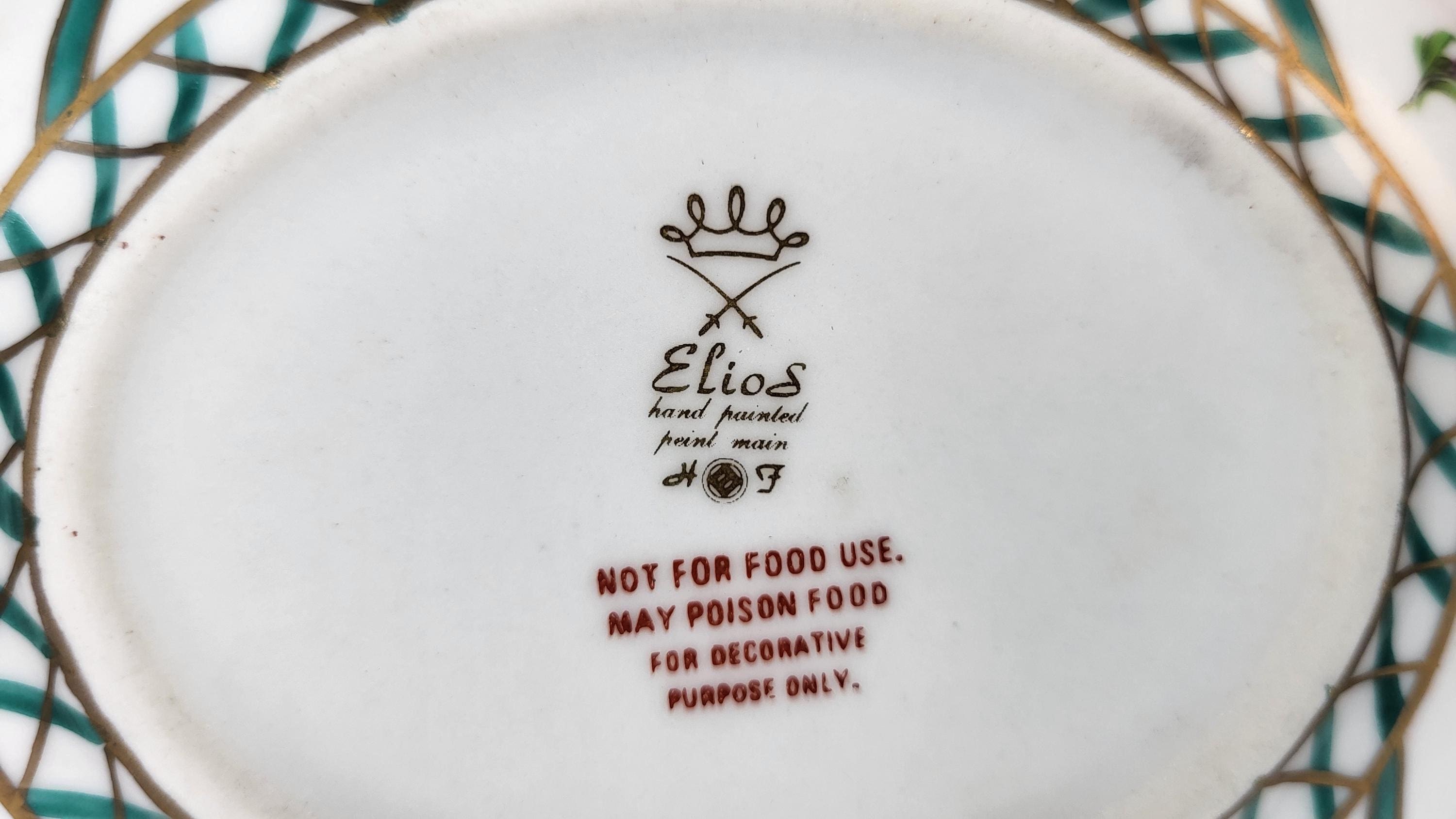 Vintage Elios Italy Hand Painted Porcelain Trinket Box, Large Oval Floral Jewelry Casket view 5
