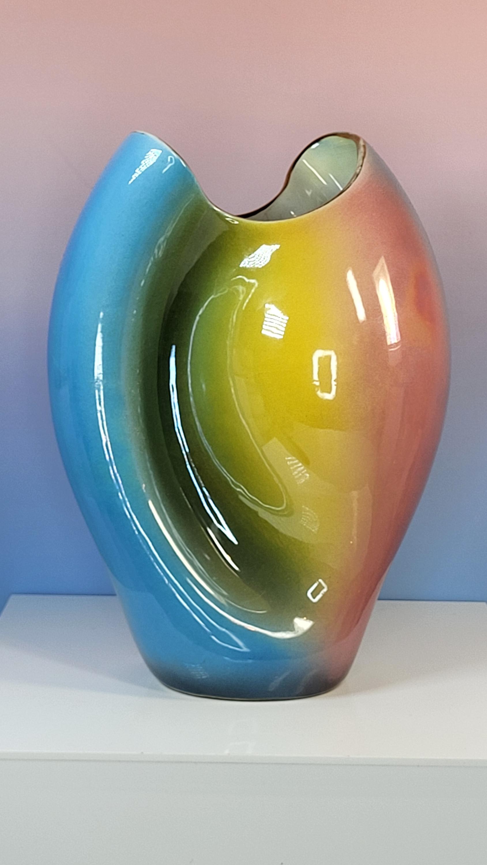Vintage Italian Lusterware Vase - Mid Century Rainbow Art Pottery ITALY 722