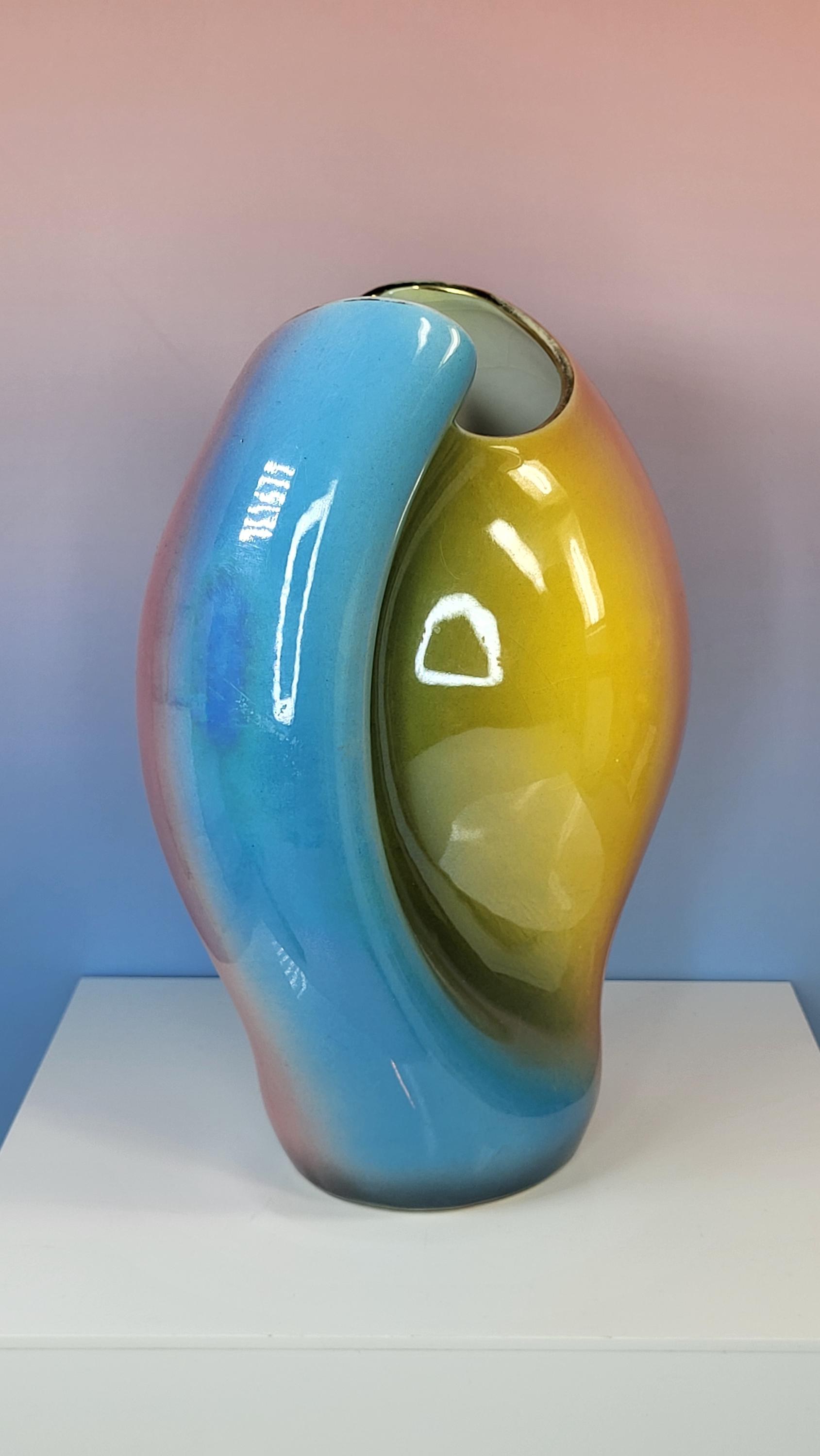 Vintage Italian Lusterware Vase - Mid Century Rainbow Art Pottery ITALY 722 view 2