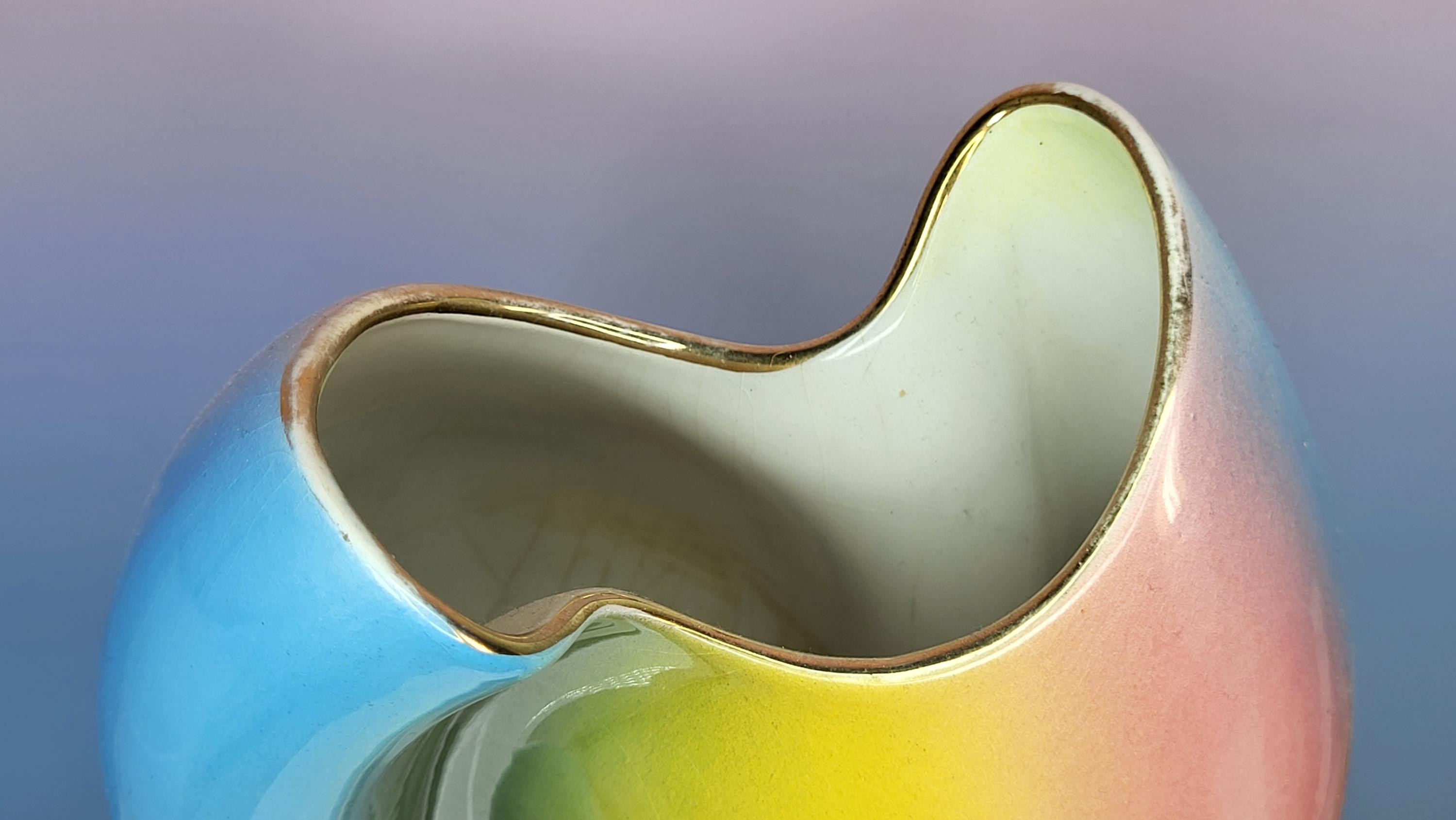 Vintage Italian Lusterware Vase - Mid Century Rainbow Art Pottery ITALY 722 view 5