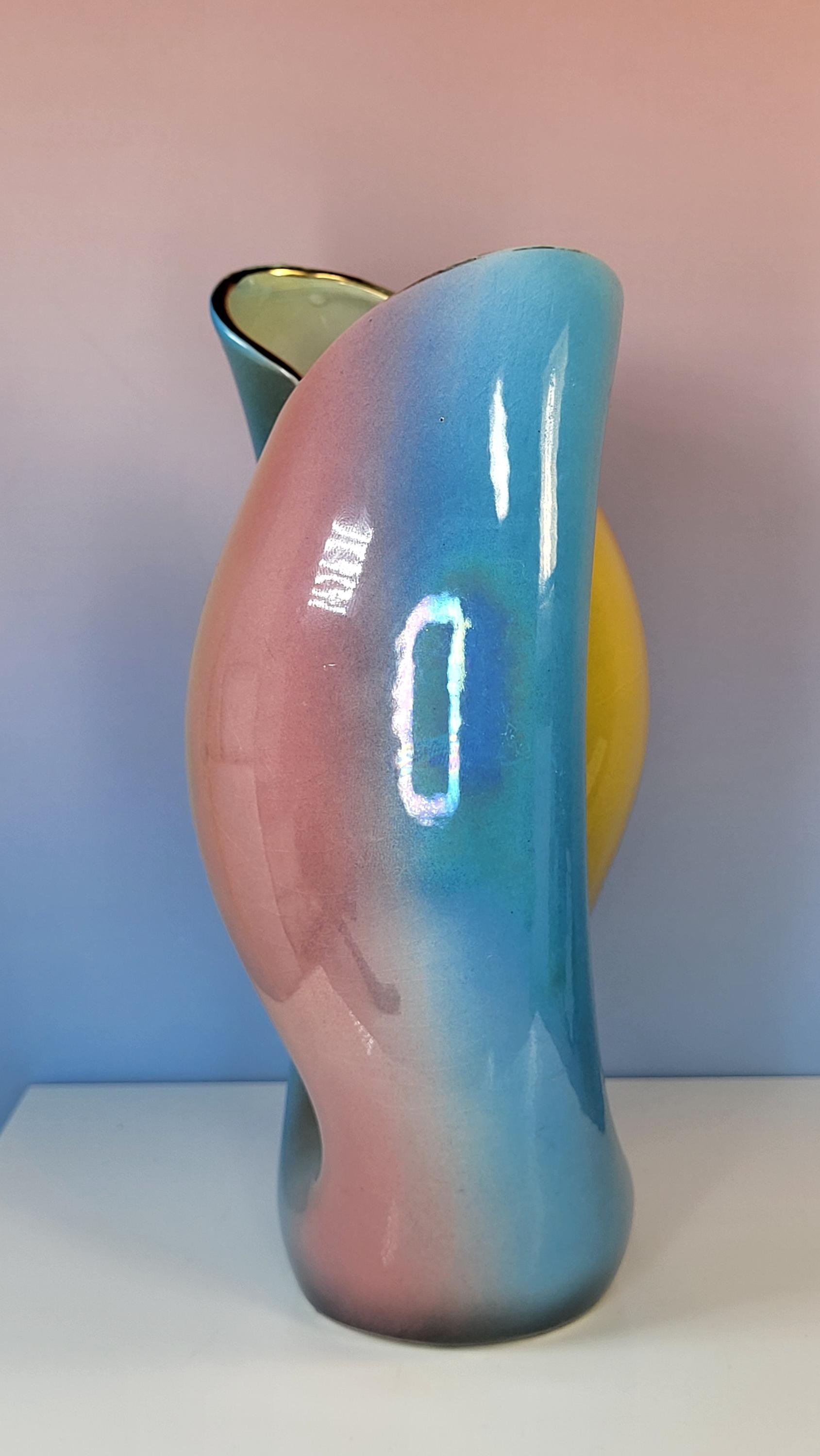 Vintage Italian Lusterware Vase - Mid Century Rainbow Art Pottery ITALY 722 view 7