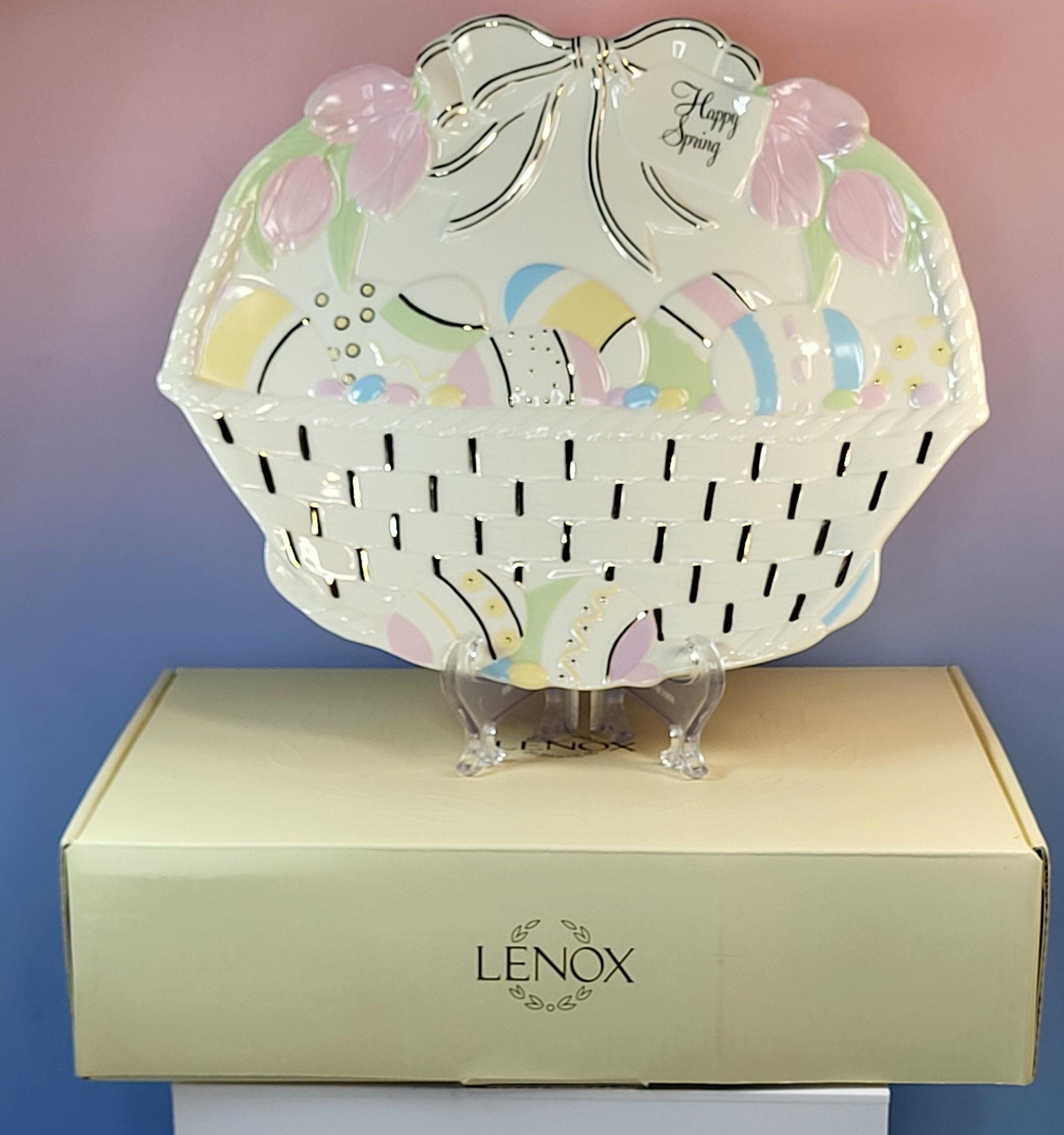 Lenox Happy Spring Figural Basket Serving Tray - Porcelain Easter Egg Tulip Platter