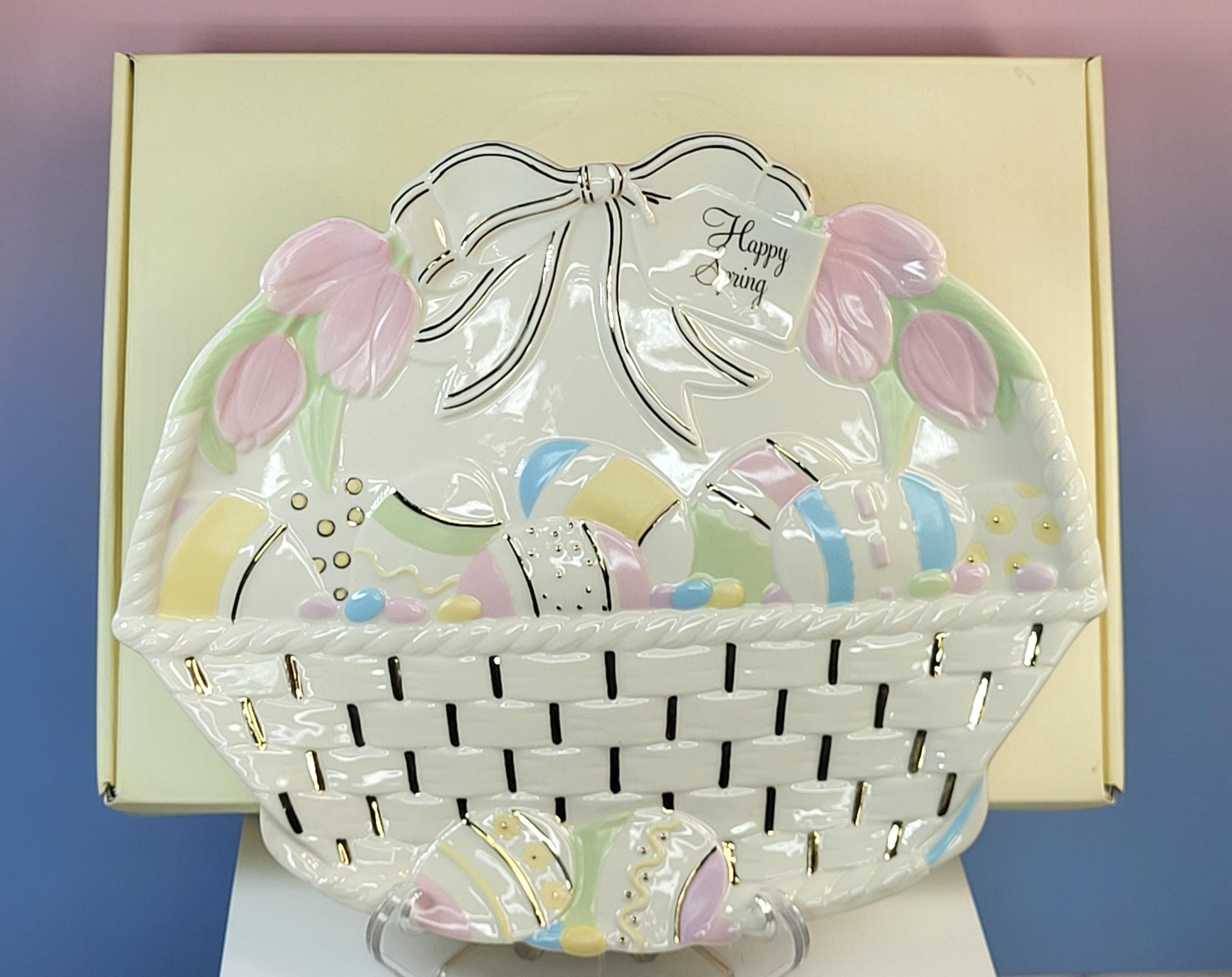 Lenox Happy Spring Figural Basket Serving Tray - Porcelain Easter Egg Tulip Platter view 2