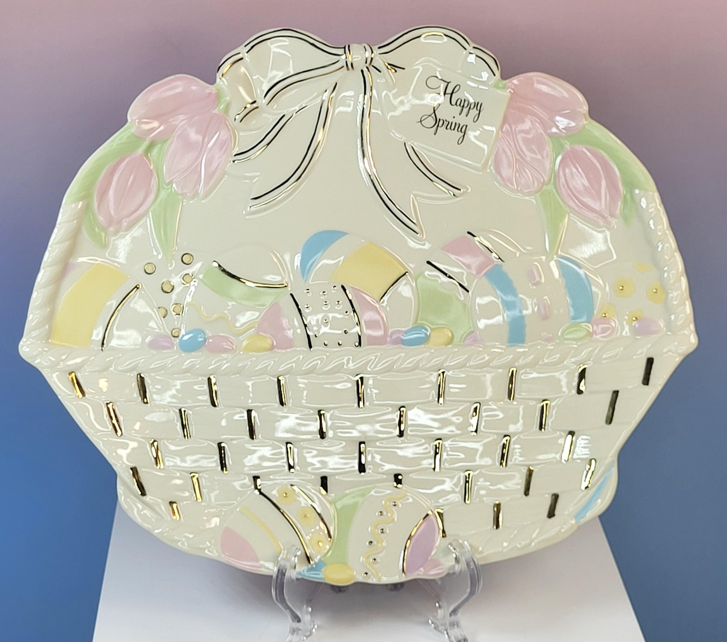 Lenox Happy Spring Figural Basket Serving Tray - Porcelain Easter Egg Tulip Platter view 3