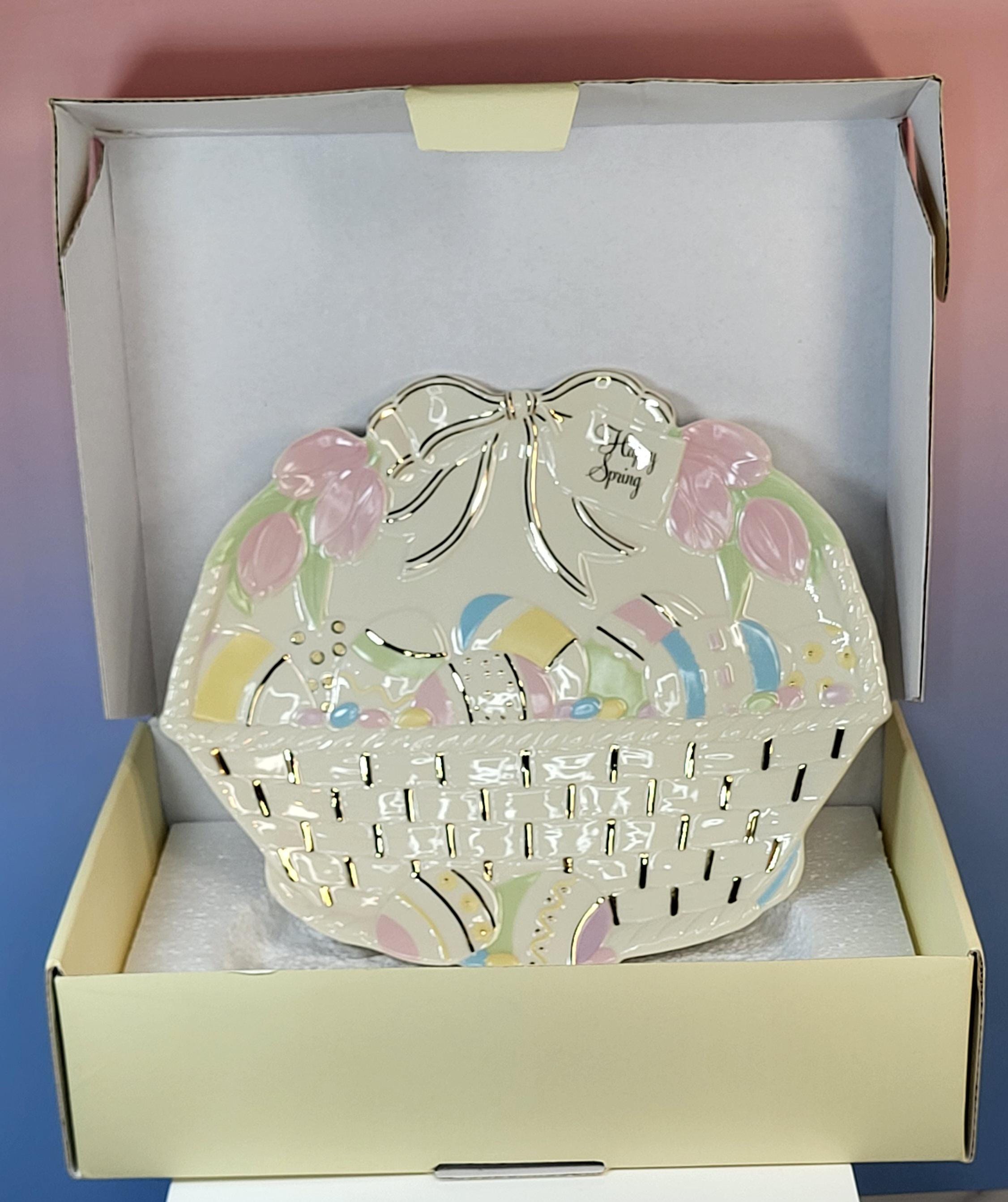 Lenox Happy Spring Figural Basket Serving Tray - Porcelain Easter Egg Tulip Platter view 4
