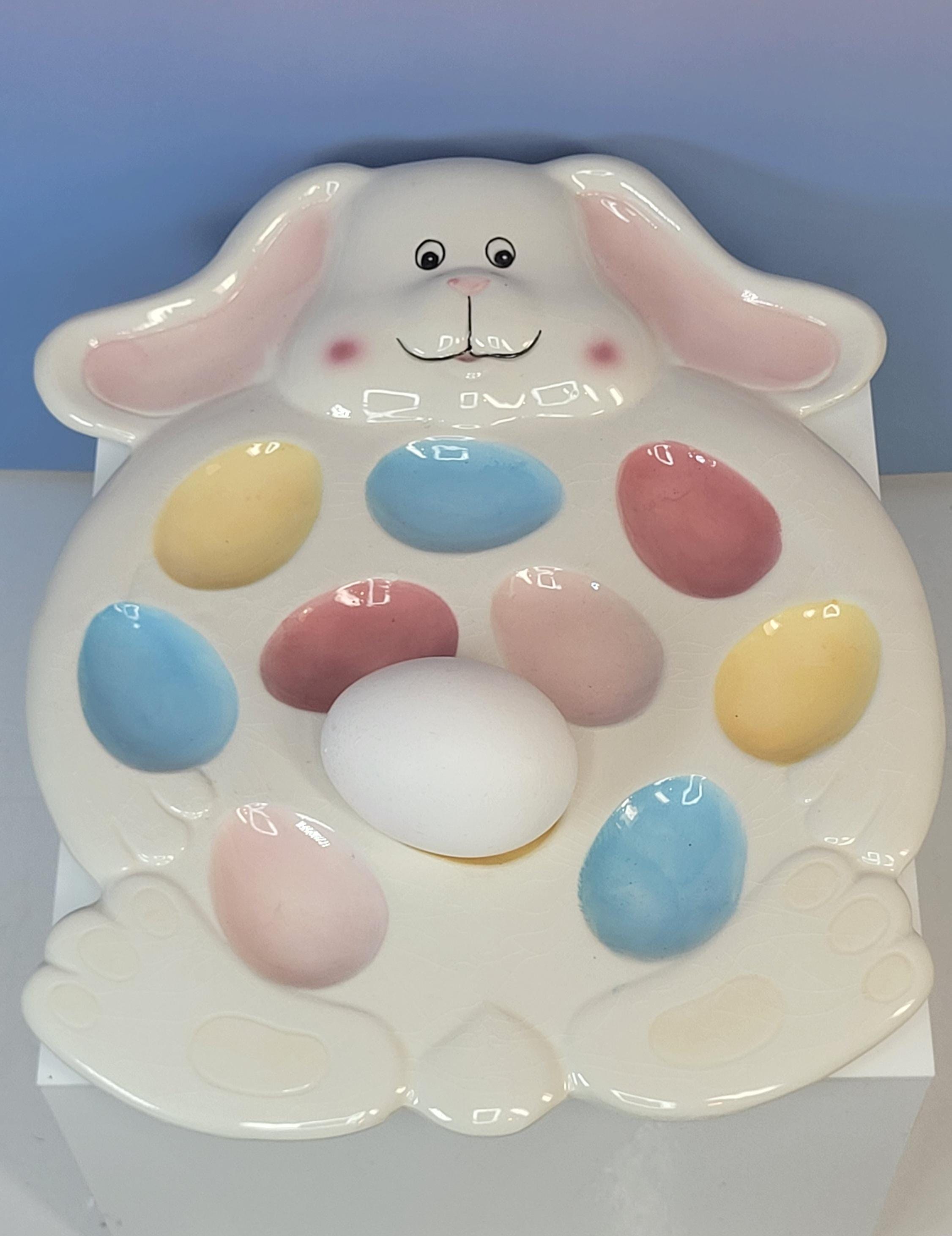 Vintage Ceramic Bunny Deviled Egg Plate - Pastel Easter Brunch Platter view 3