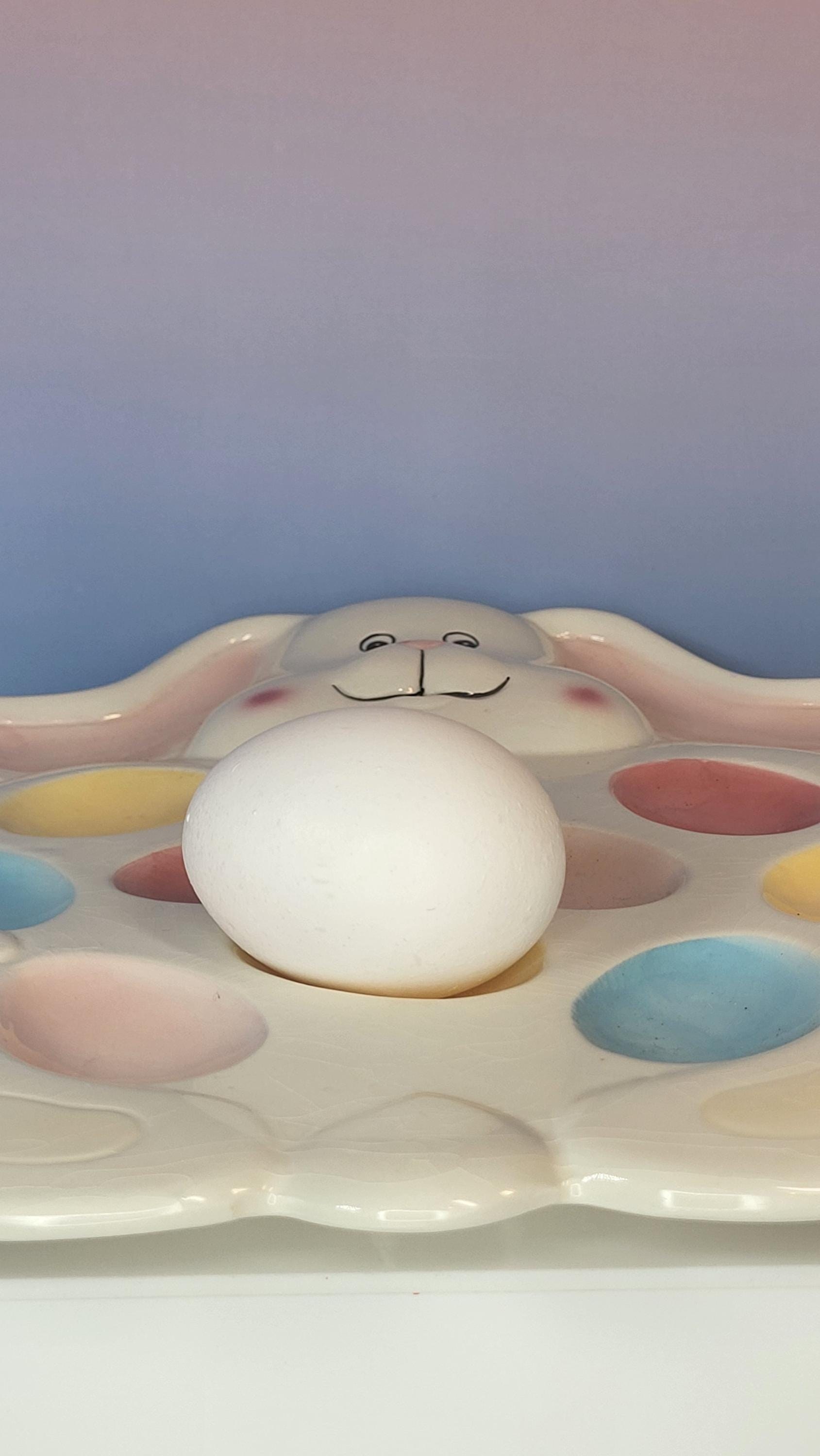 Vintage Ceramic Bunny Deviled Egg Plate - Pastel Easter Brunch Platter view 4